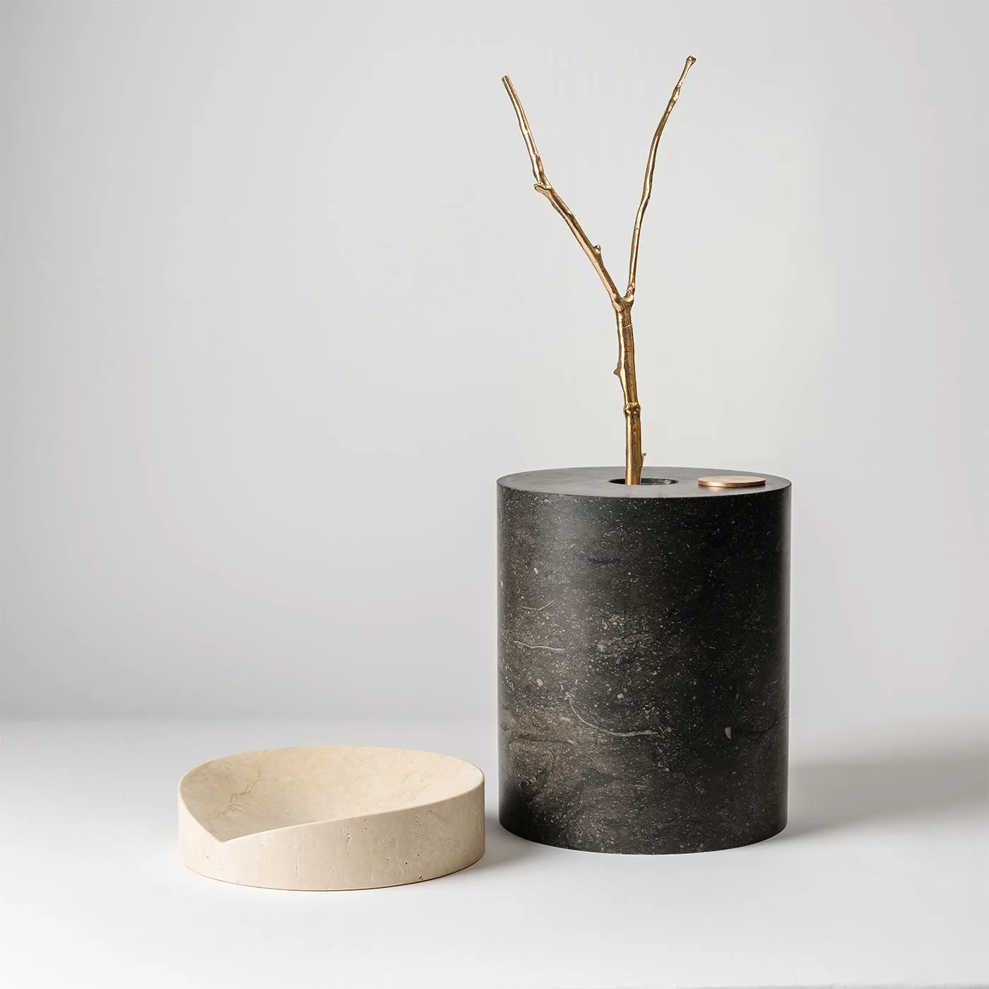 Here and Now Ostuni Travertine & Black Marquina Vase