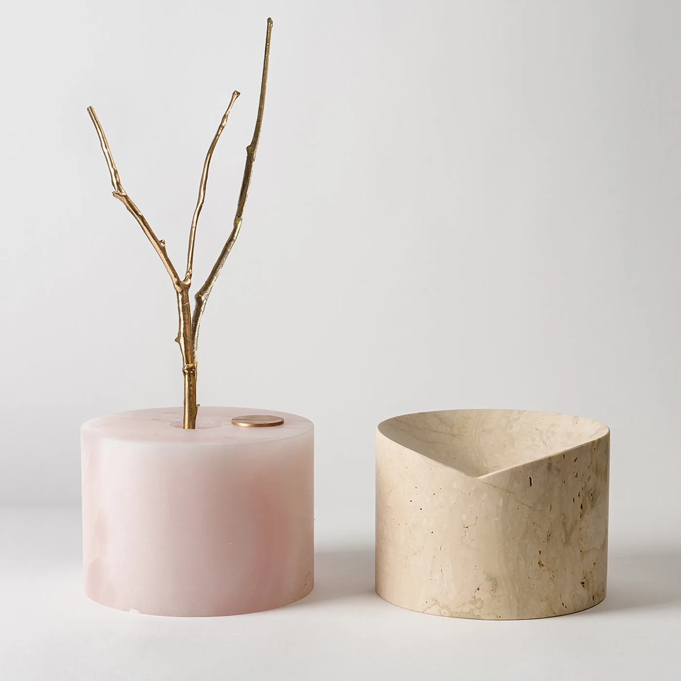 Here and Now Pink Onyx and Ostuni Travertine Vase