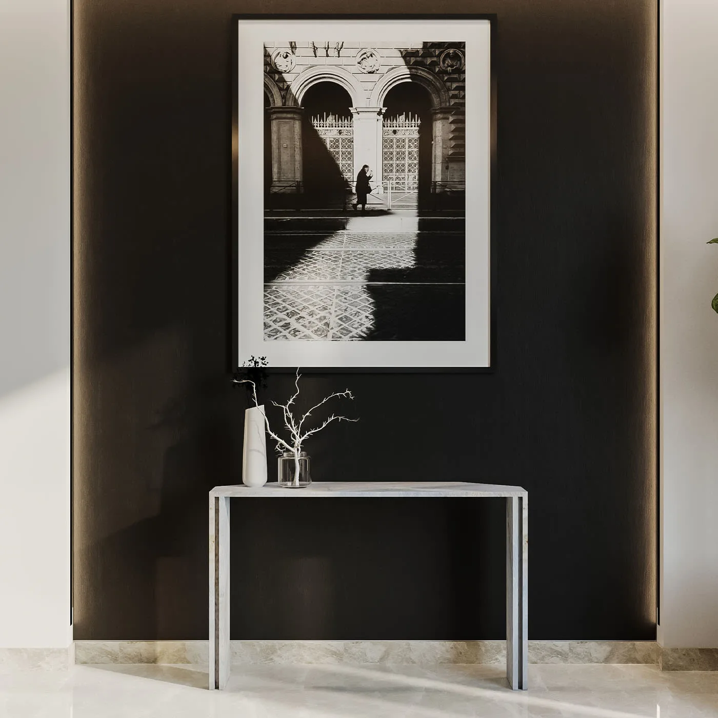 Innis Light Blue Marble With Metal Insert Console