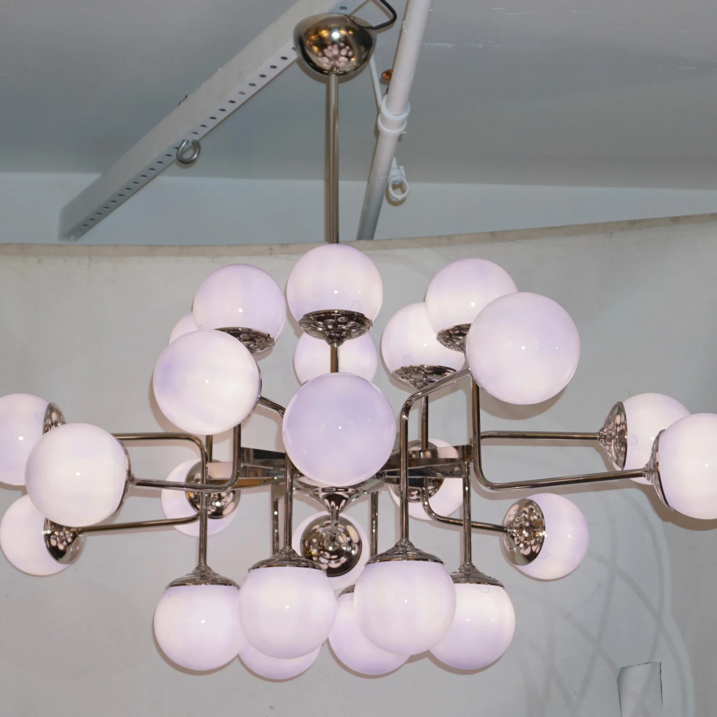 24 Light Lavender Periwinkle Murano Glass Modern Nickel Chandelier