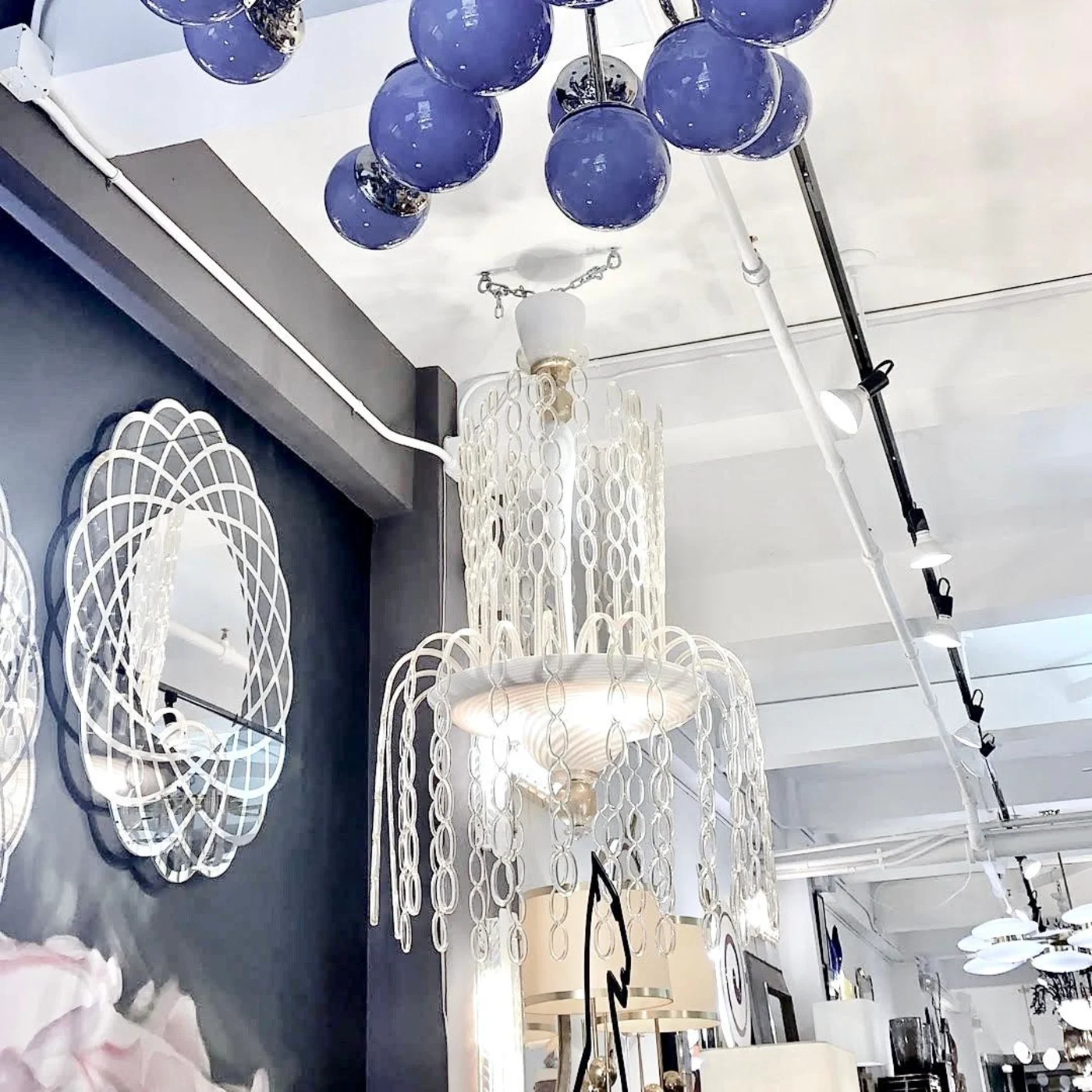 24 Light Lavender Periwinkle Murano Glass Modern Nickel Chandelier