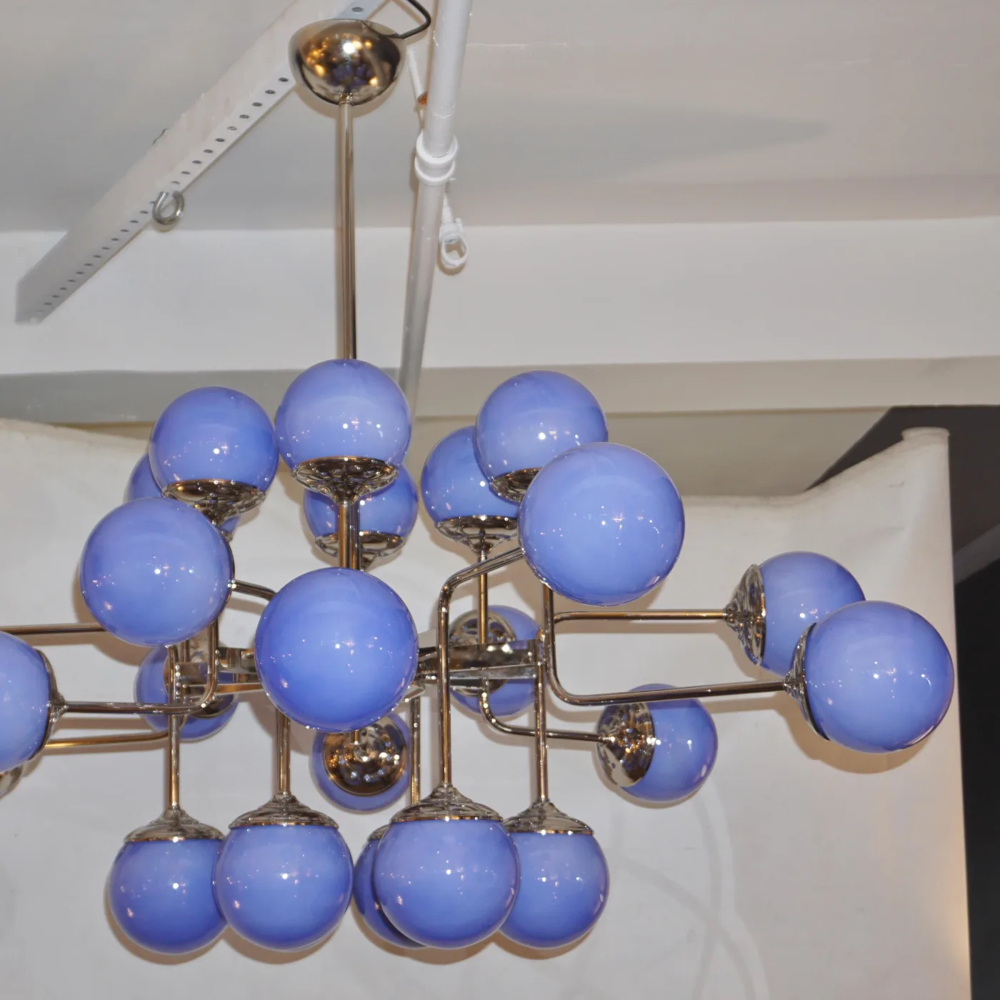 24 Light Lavender Periwinkle Murano Glass Modern Nickel Chandelier