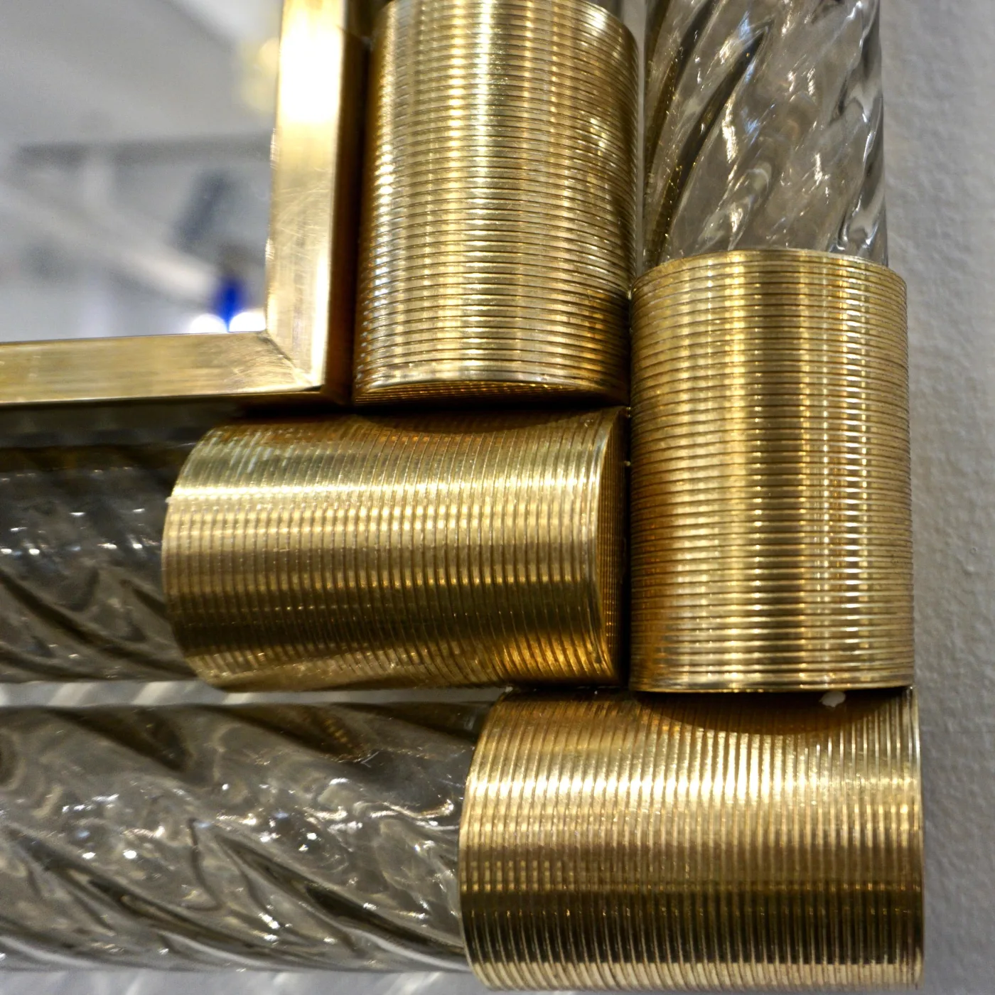 Art Deco Twisted Gray Smoked Murano Glass & Gold Brass Mirror