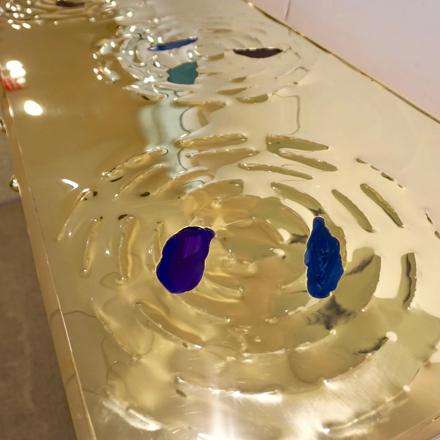 2 Door Brass Cabinet with Blue, Green & Purple Agate