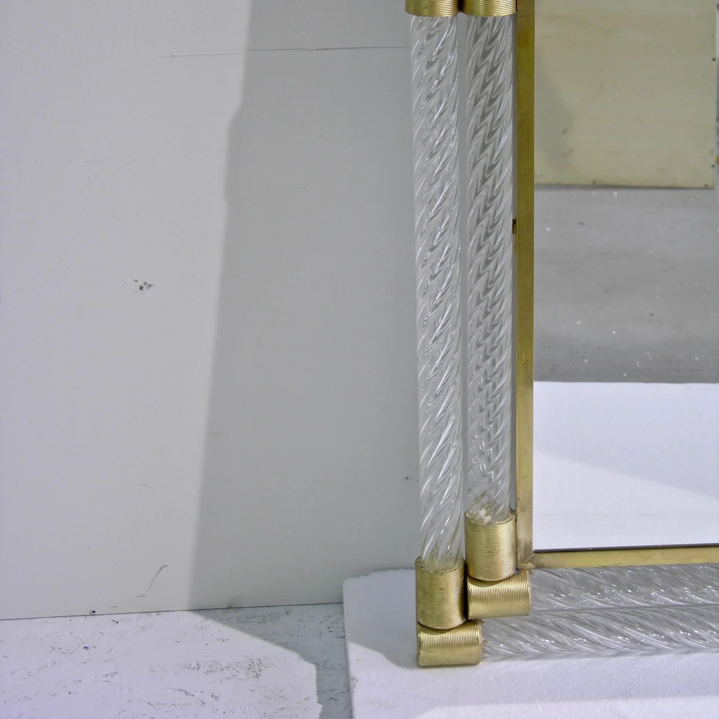 Double Frame Twisted Crystal Murano Glass Mirror with Gold Brass Accents