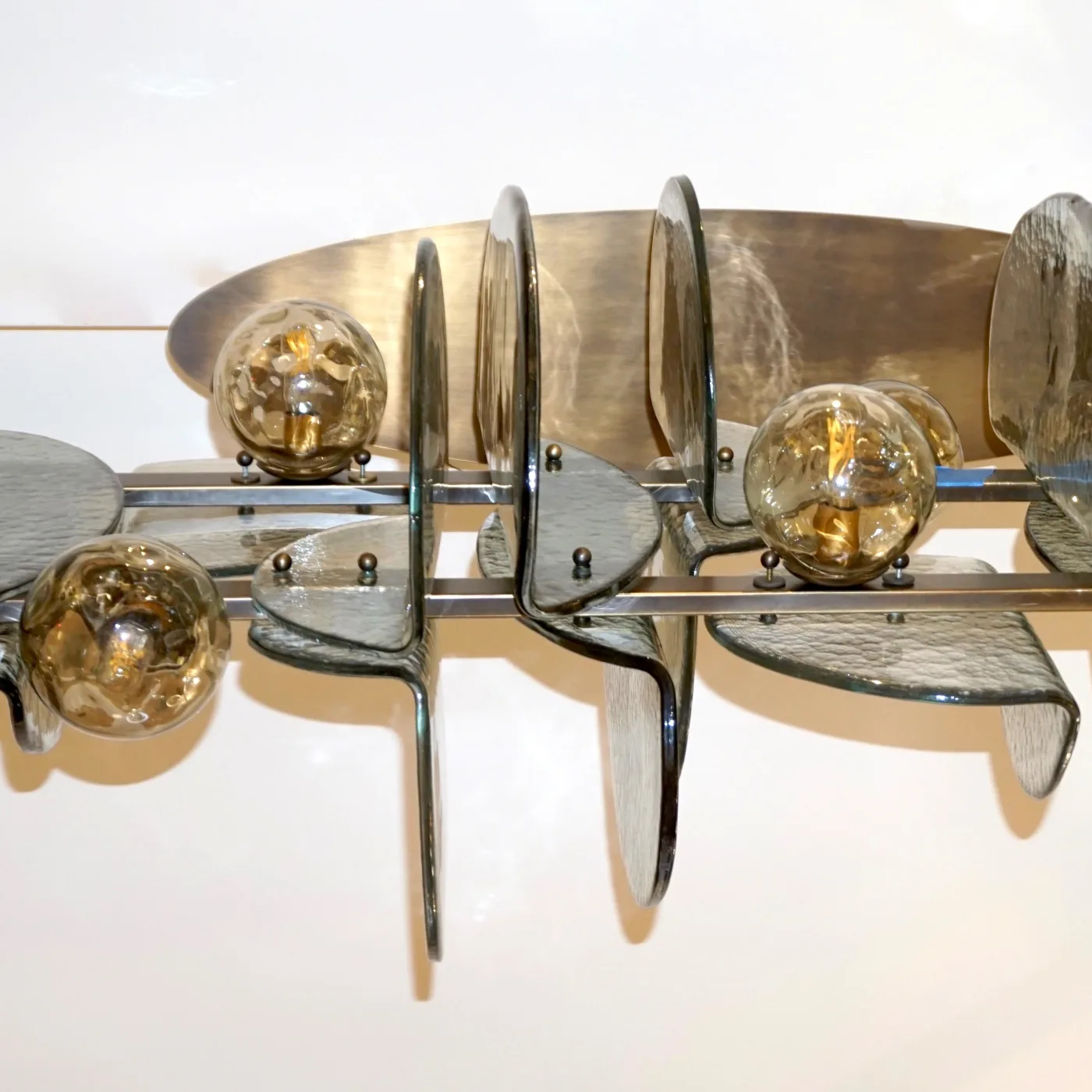 Modern Fontana Arte Style Aqua Murano Glass Geometric Bronze Chandelier