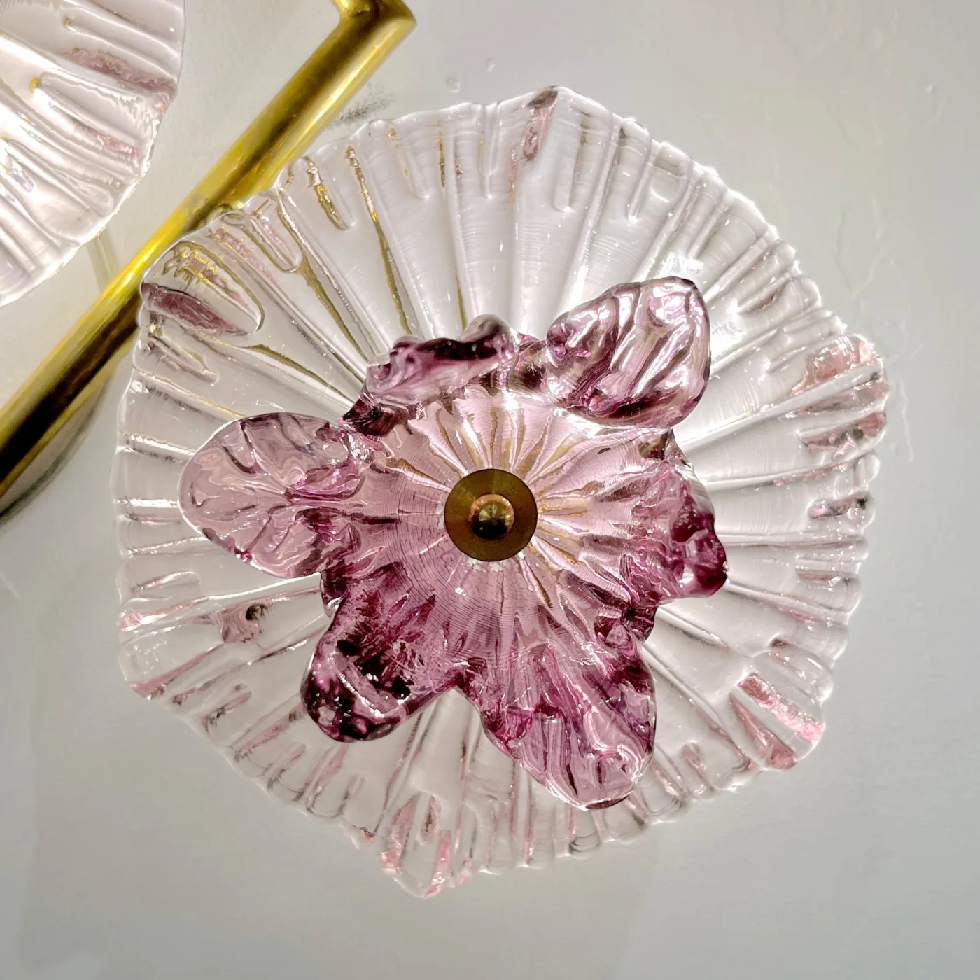 Pair of Pink Amethyst Murano Glass Flower Branch Wall Sconces