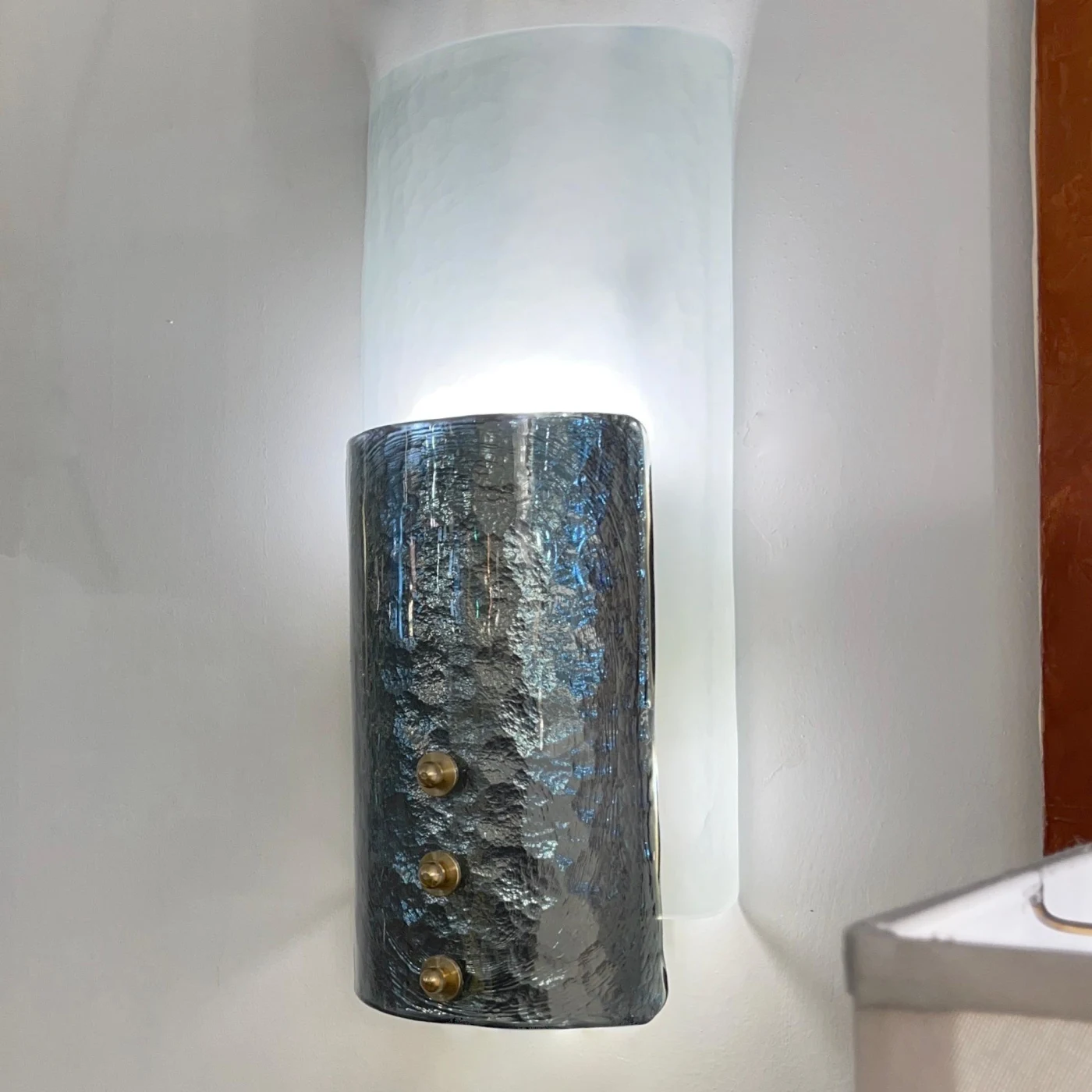 Curved Aqua Silver Blue Texture Murano Glass Graphic Sconces