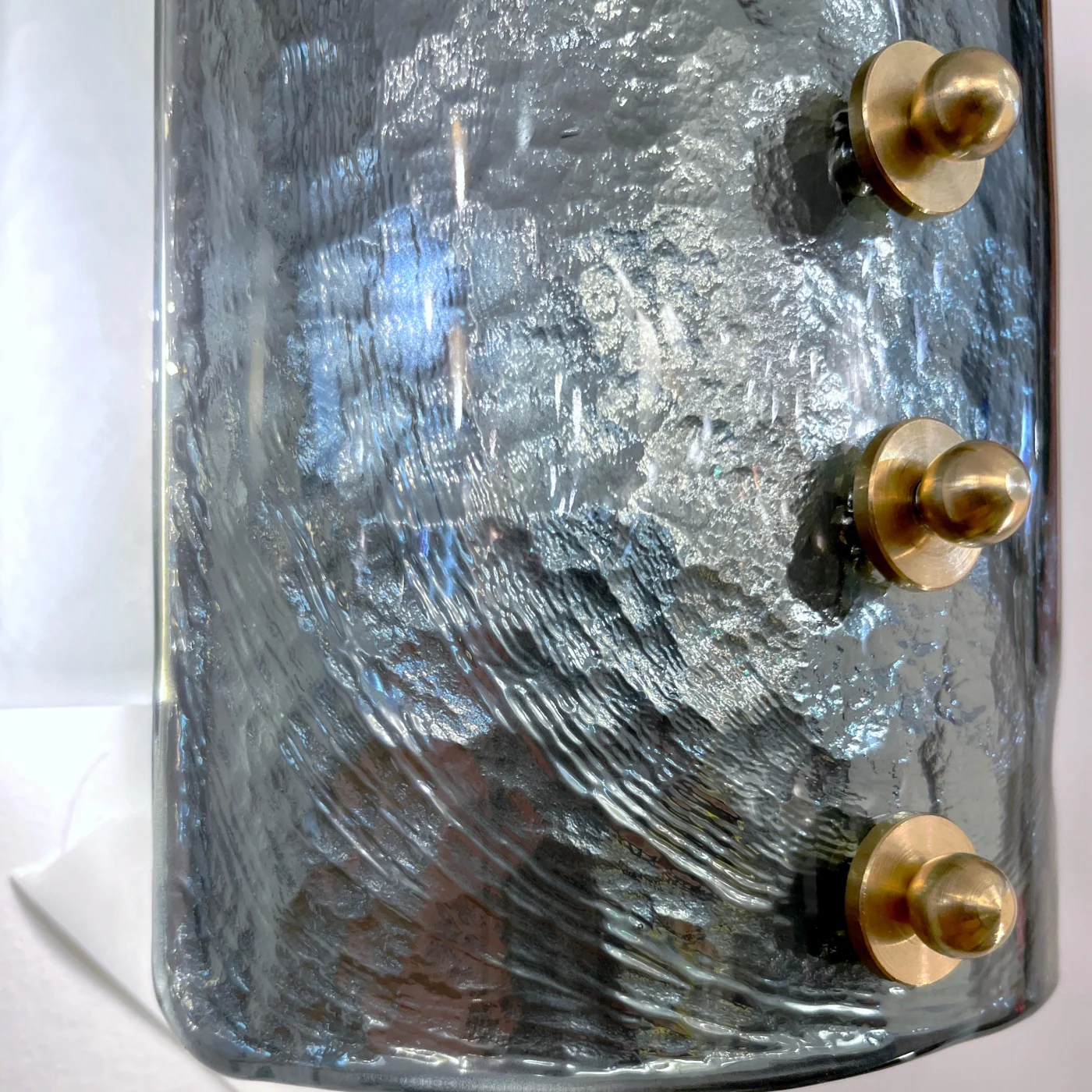 Curved Aqua Silver Blue Texture Murano Glass Graphic Sconces