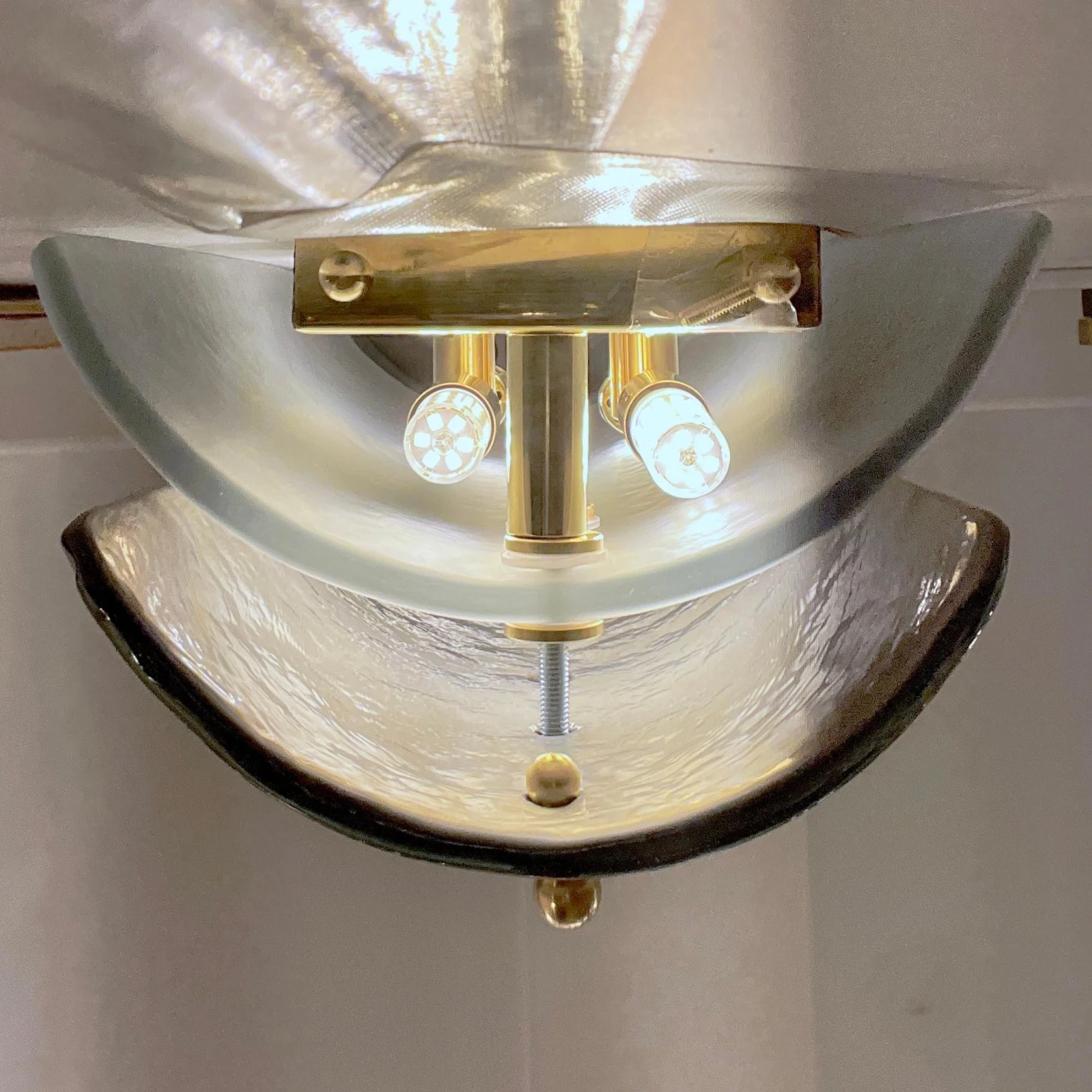 Curved Aqua Silver Blue Texture Murano Glass Graphic Sconces