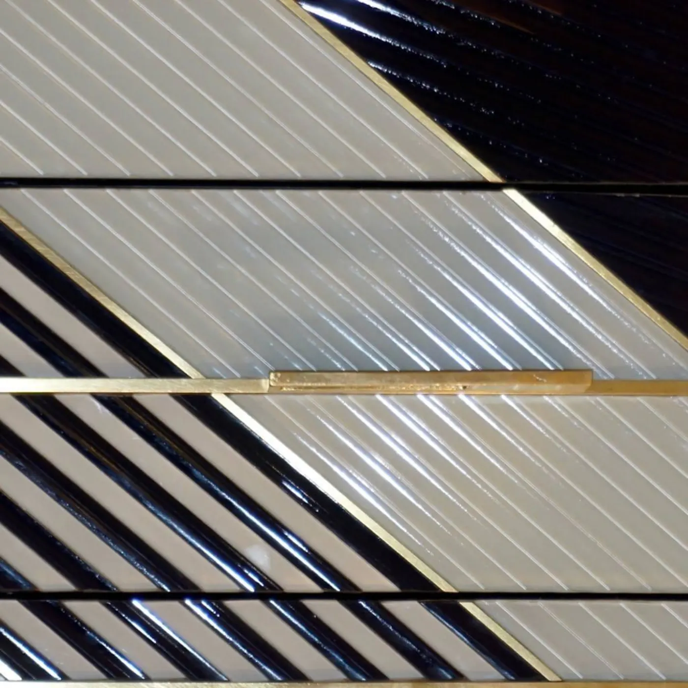 Dark Blue Cream Gold Grey Chest Nightstand on Brass Legs