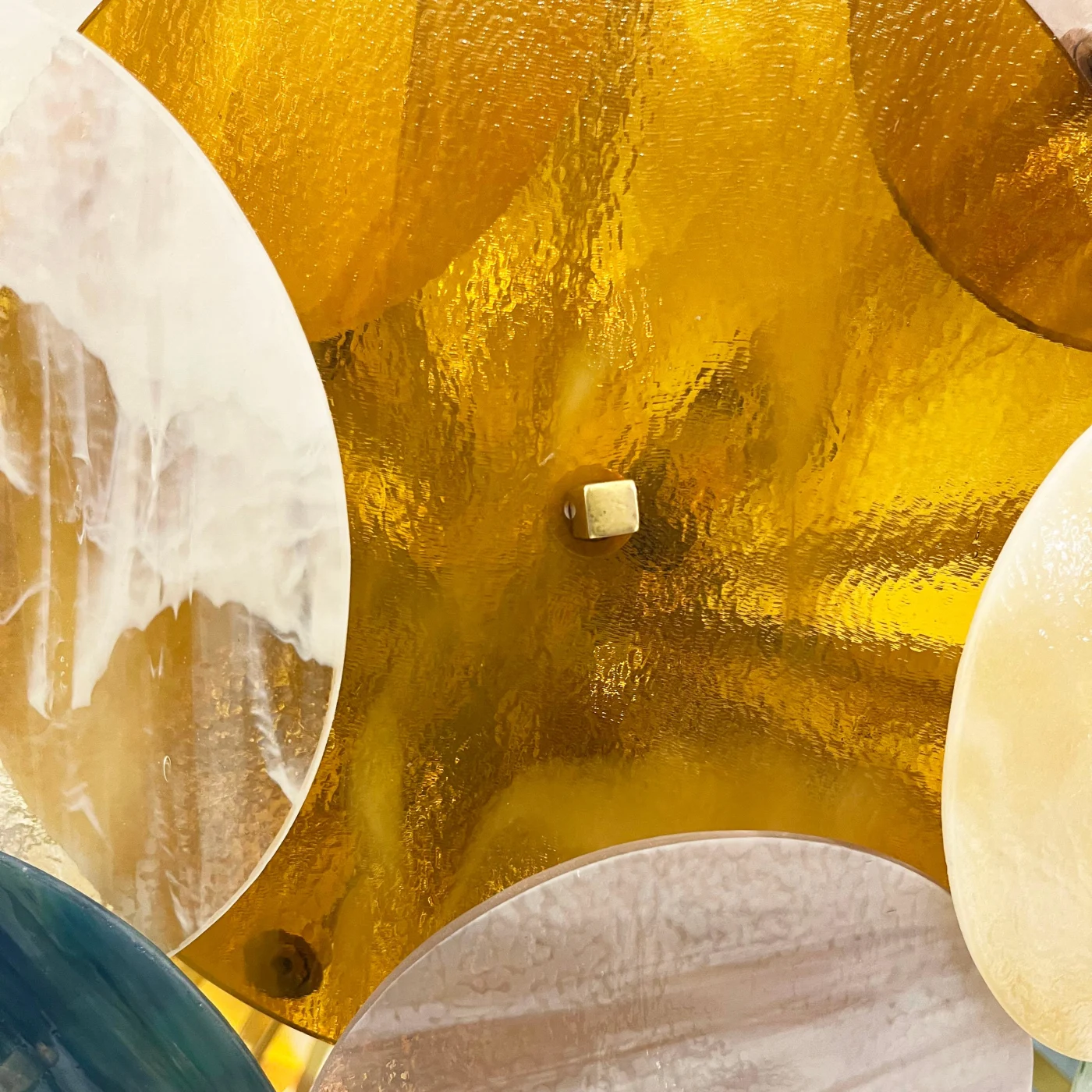 Italian Yellow White Pink Aqua Blue Pastel Murano Glass Brass Sputnik Chandelier