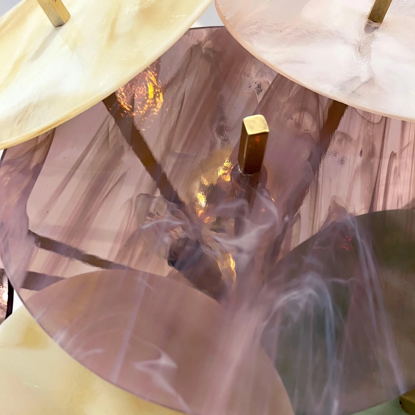 Italian Yellow White Pink Aqua Blue Pastel Murano Glass Brass Sputnik Chandelier