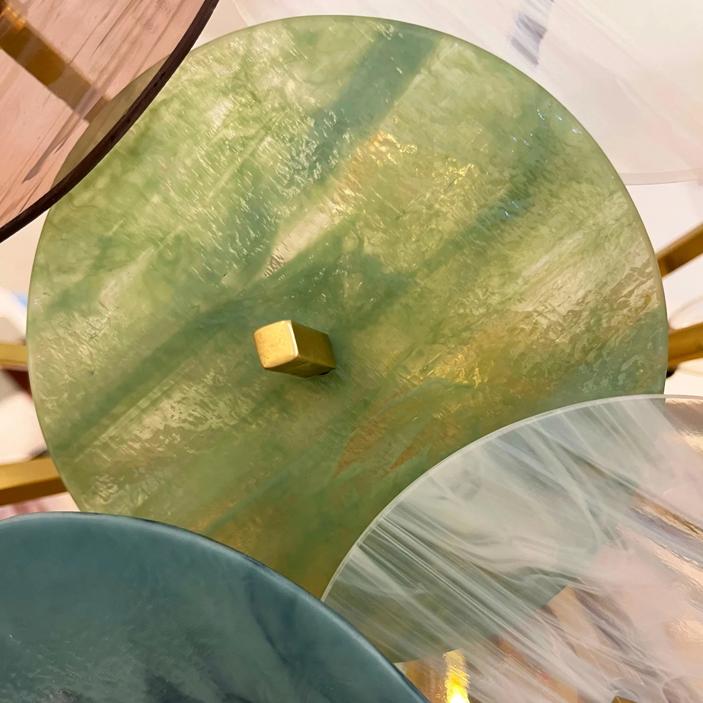 Italian Yellow White Pink Aqua Blue Pastel Murano Glass Brass Sputnik Chandelier