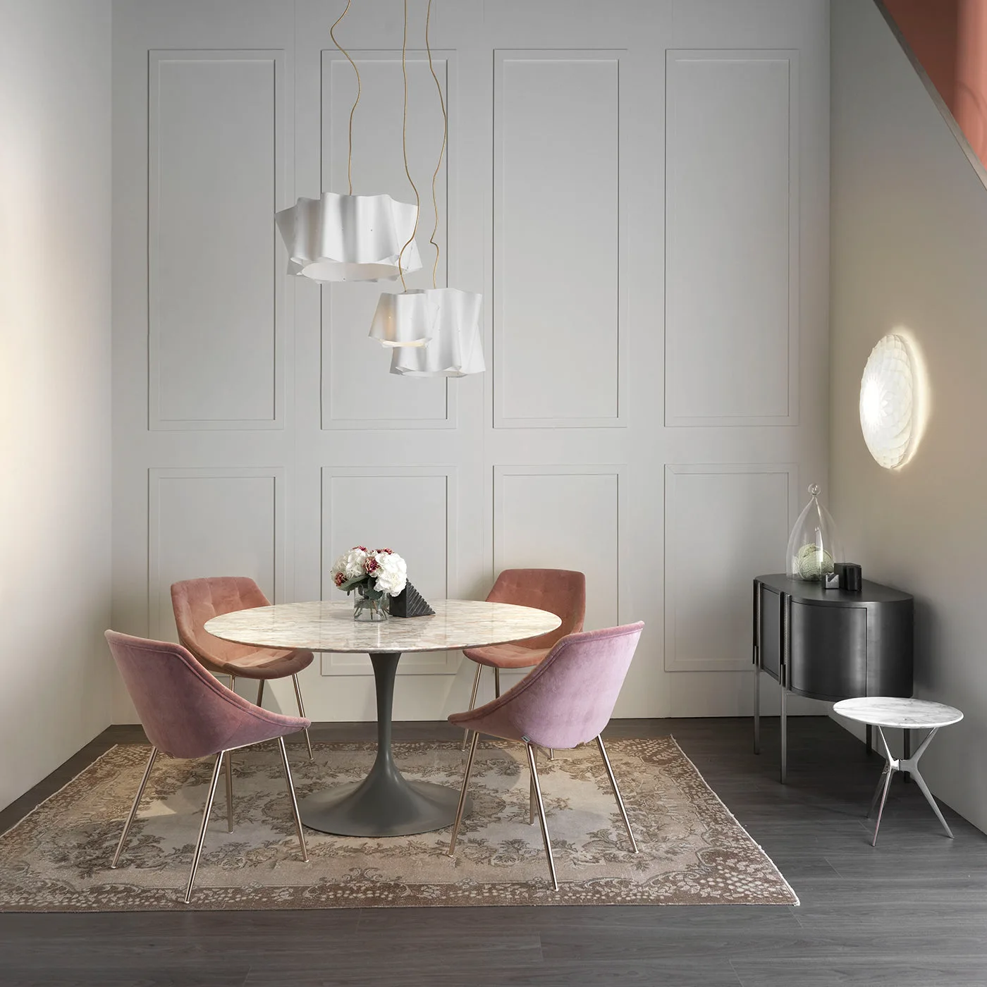 Itavolo Round Table With Pink Marble Top