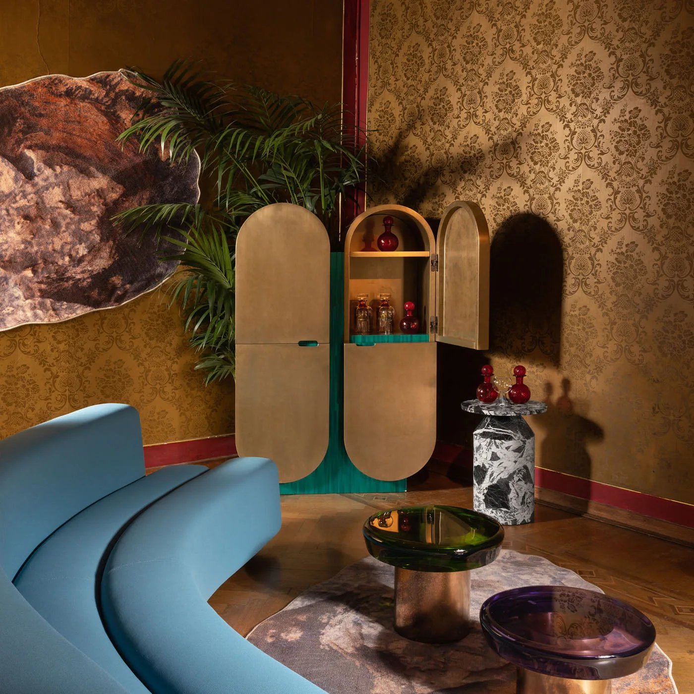 Jade High Emerald Resin & Brass Coffee Table