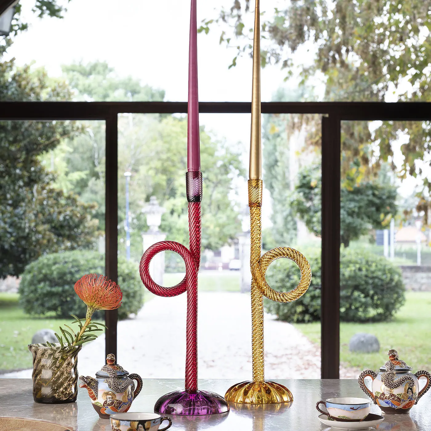 Joyful Venetian Knot Red & Ruby Candlestick