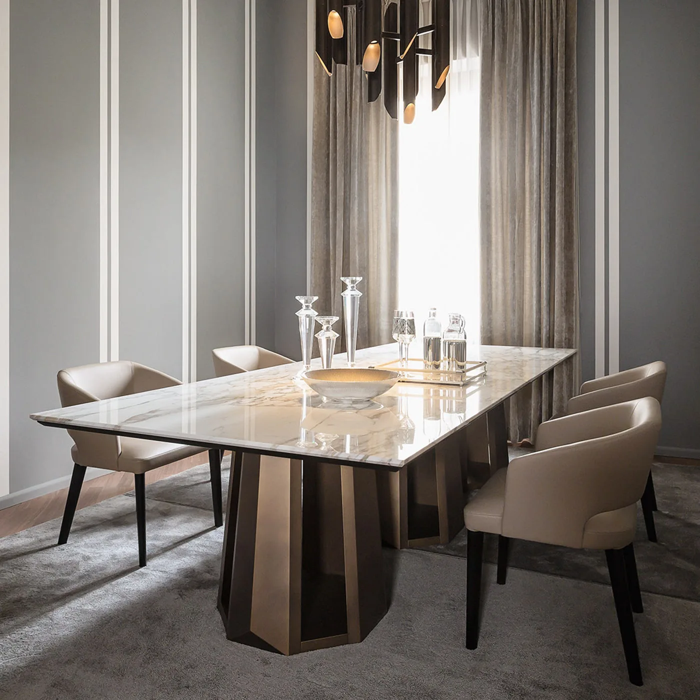 Kandinsky Gold Calacatta Marble Dining Table by Massimiliano Raggi