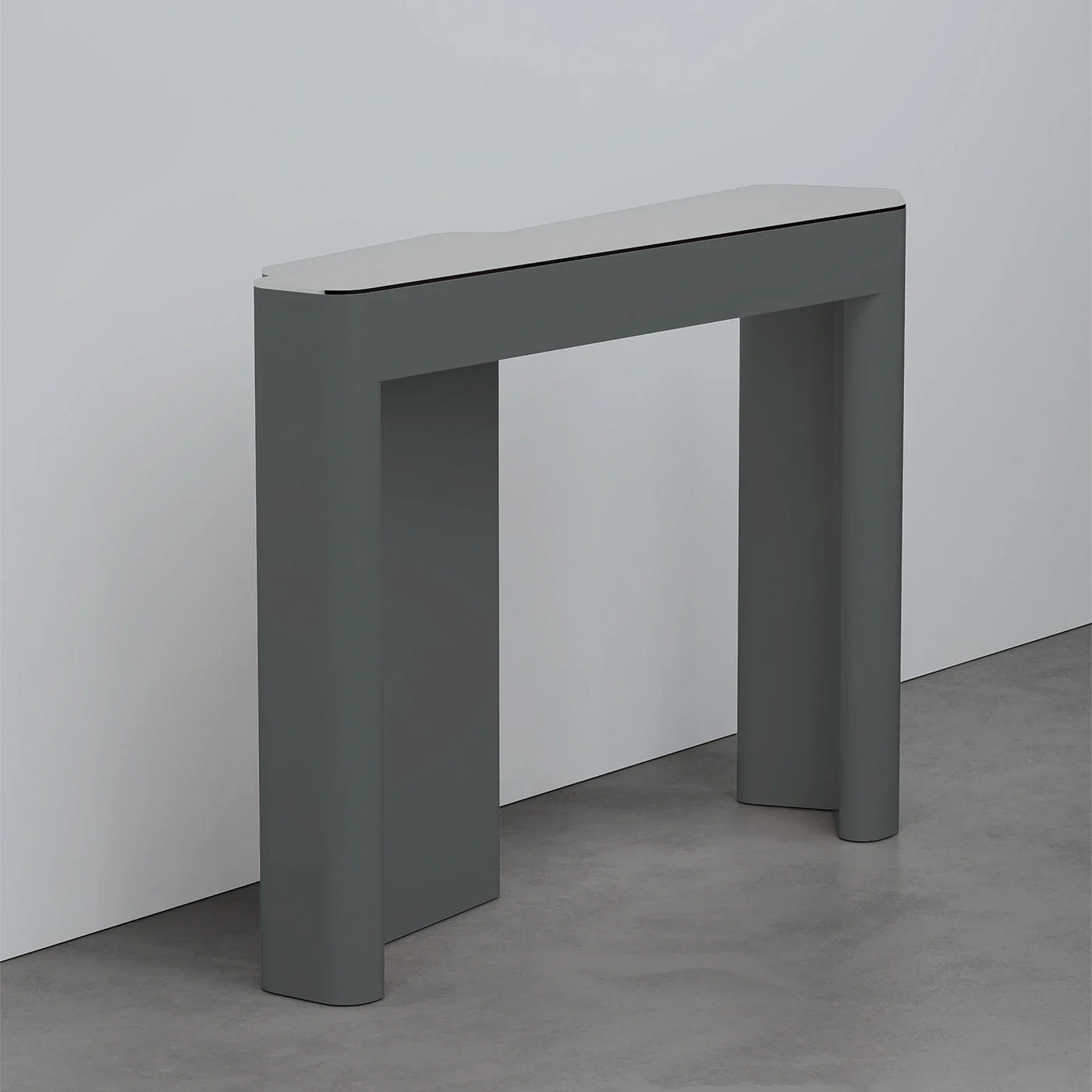 Kara Glossy Blue Cenere Wood And Extra Clear Mirror Top Console