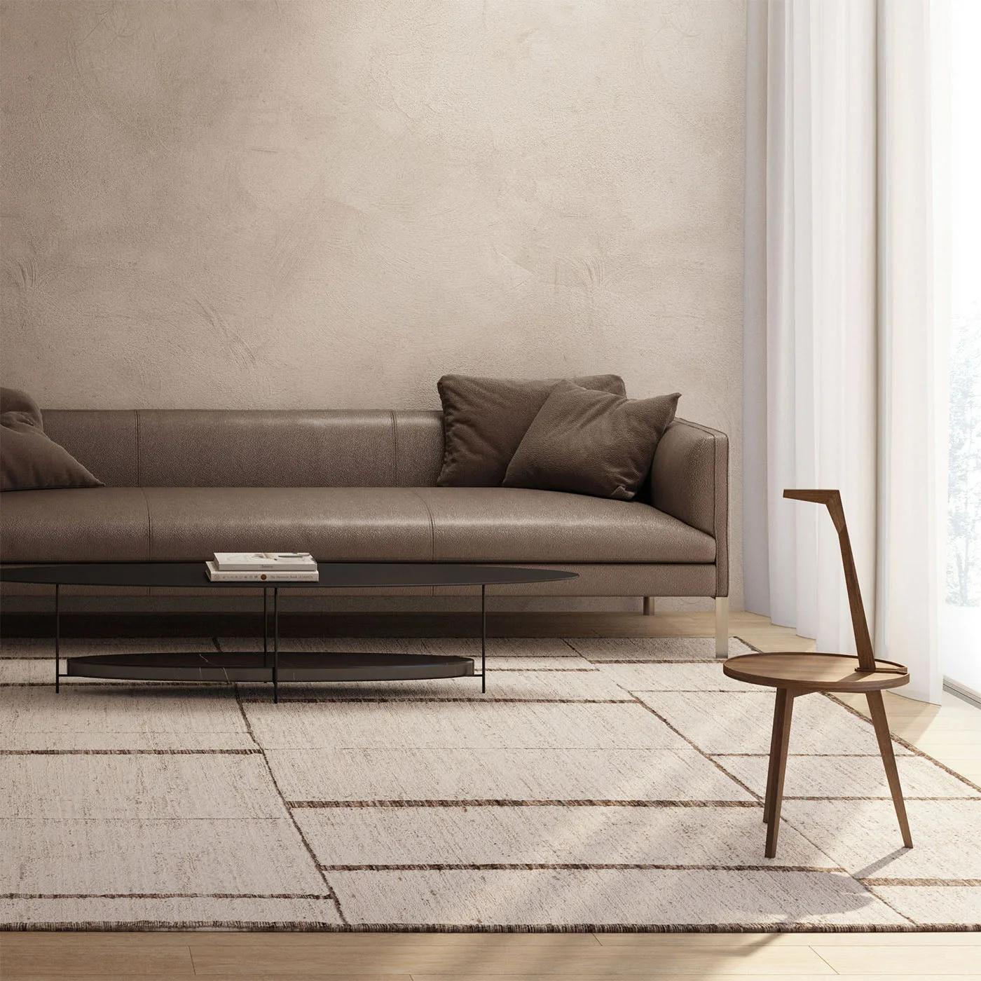 Kiviya White And Brown Wool Rug