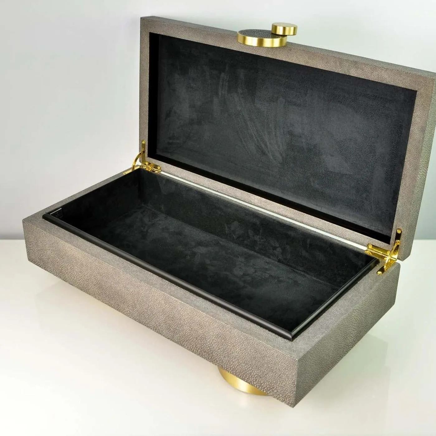 Large Brass & Shagreen Box Circle