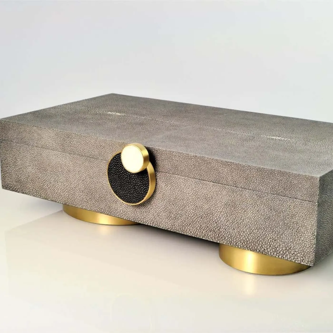 Large Brass & Shagreen Box Circle