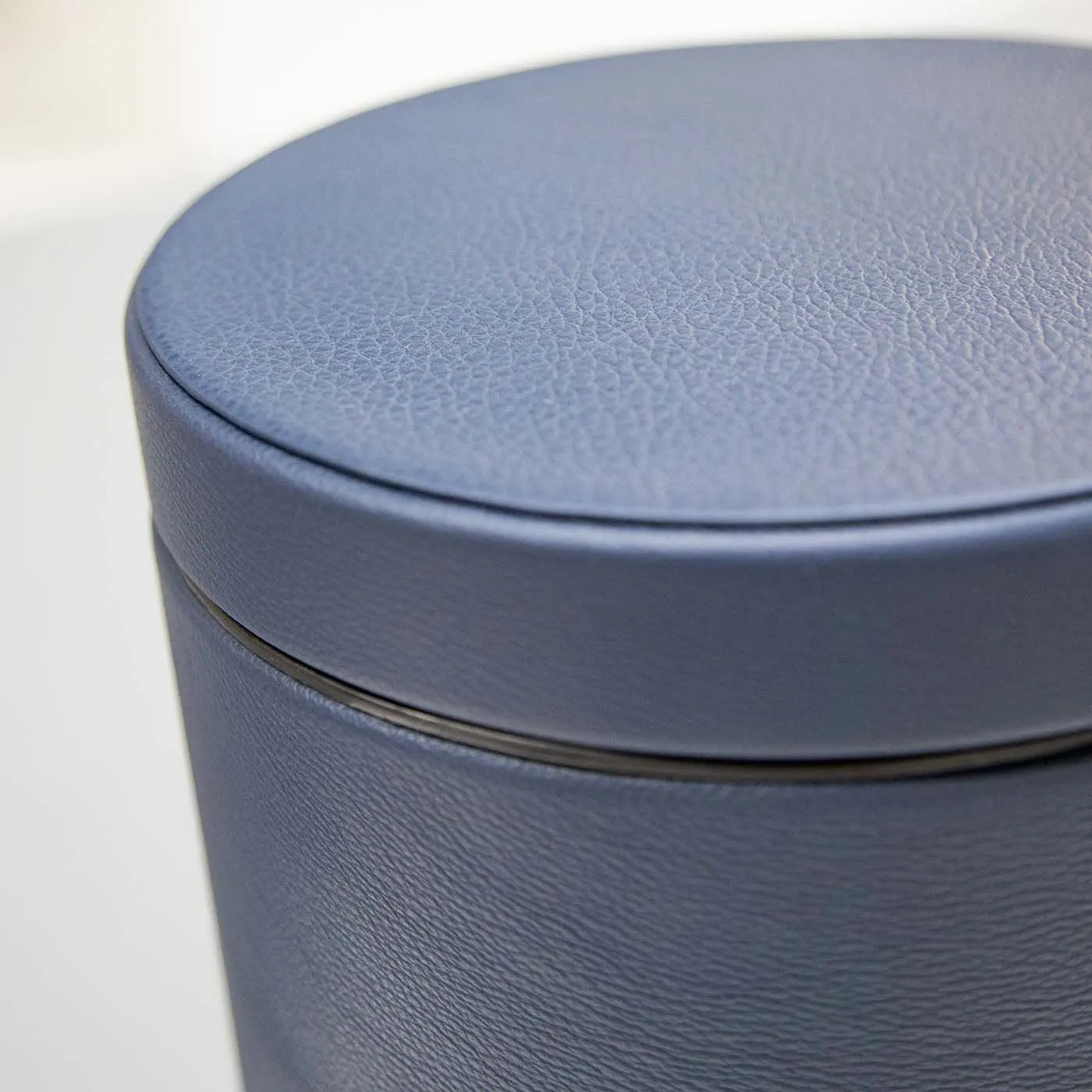 Leather Bin With Lid In Blue