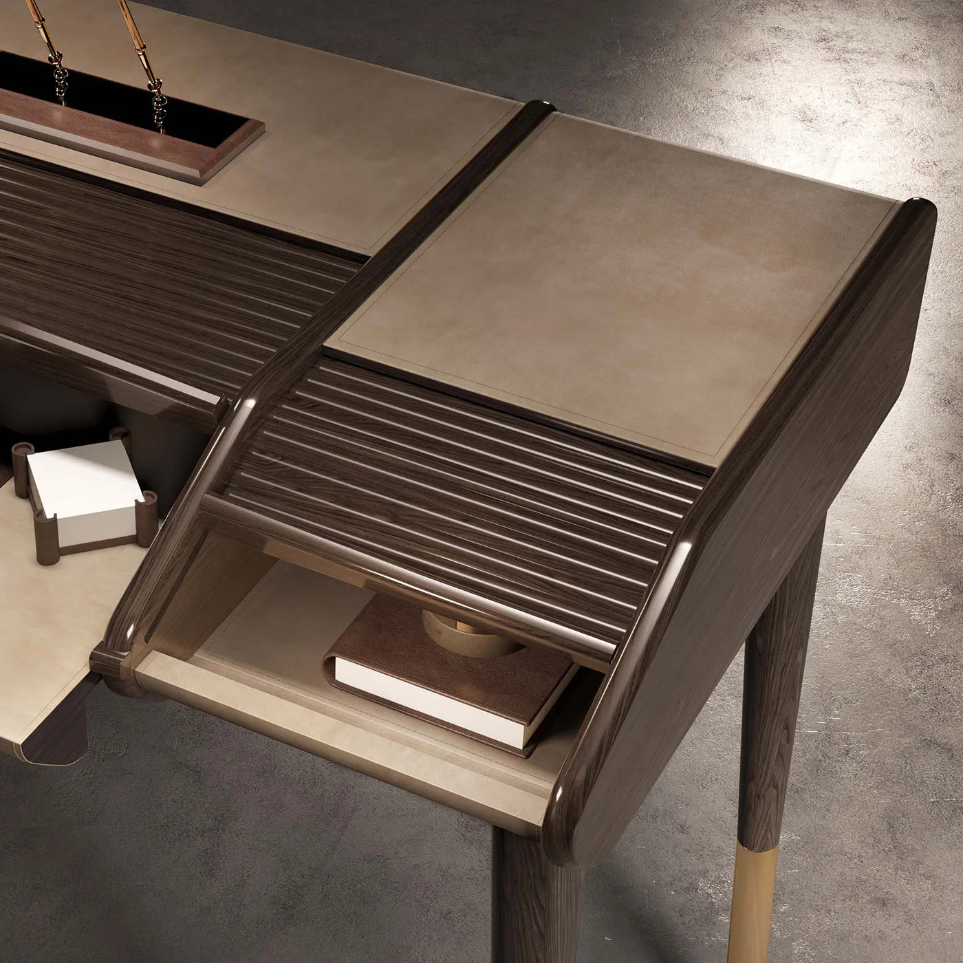 Leccio Walnut Writing Desk With Brass Tips