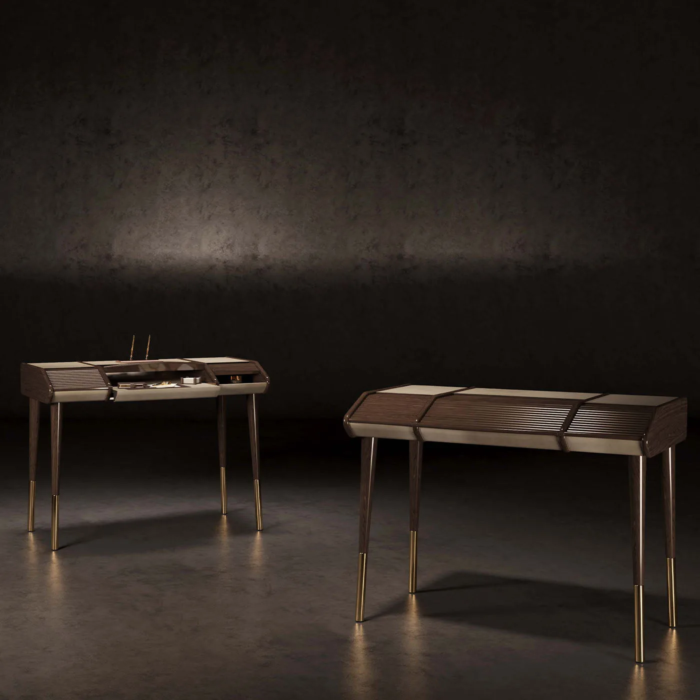 Leccio Walnut Writing Desk With Brass Tips