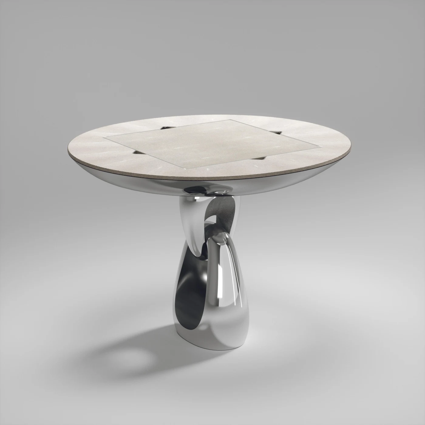 Light Grey Shagreen Game Table With Bronze Patina Brass
