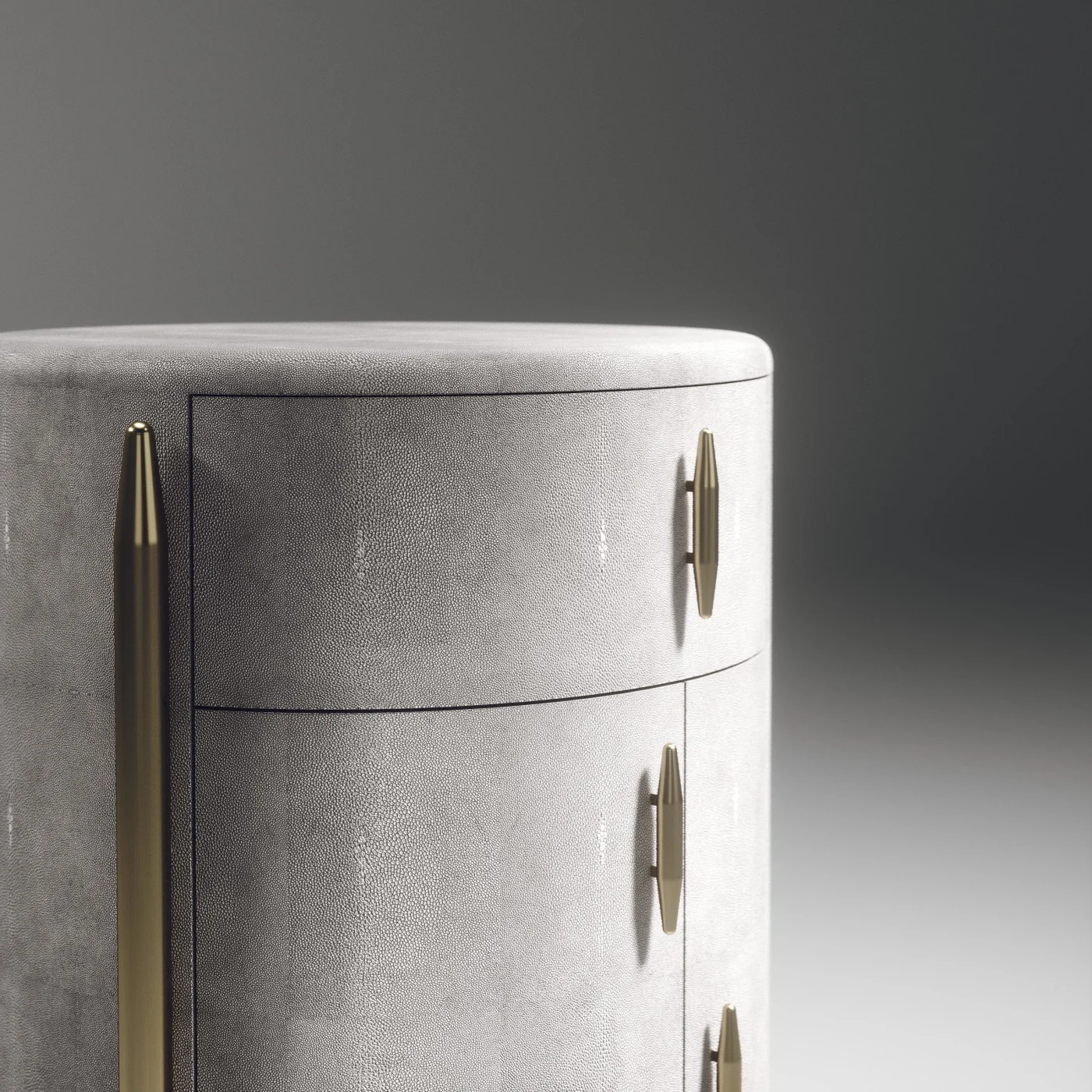 Light Grey Shagreen Night Stand with Brass Accents