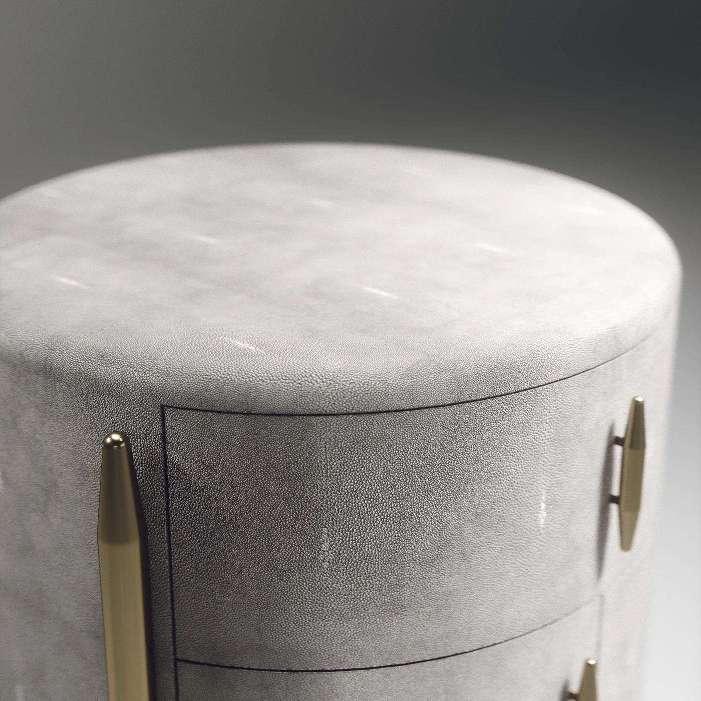 Light Grey Shagreen Night Stand with Brass Accents