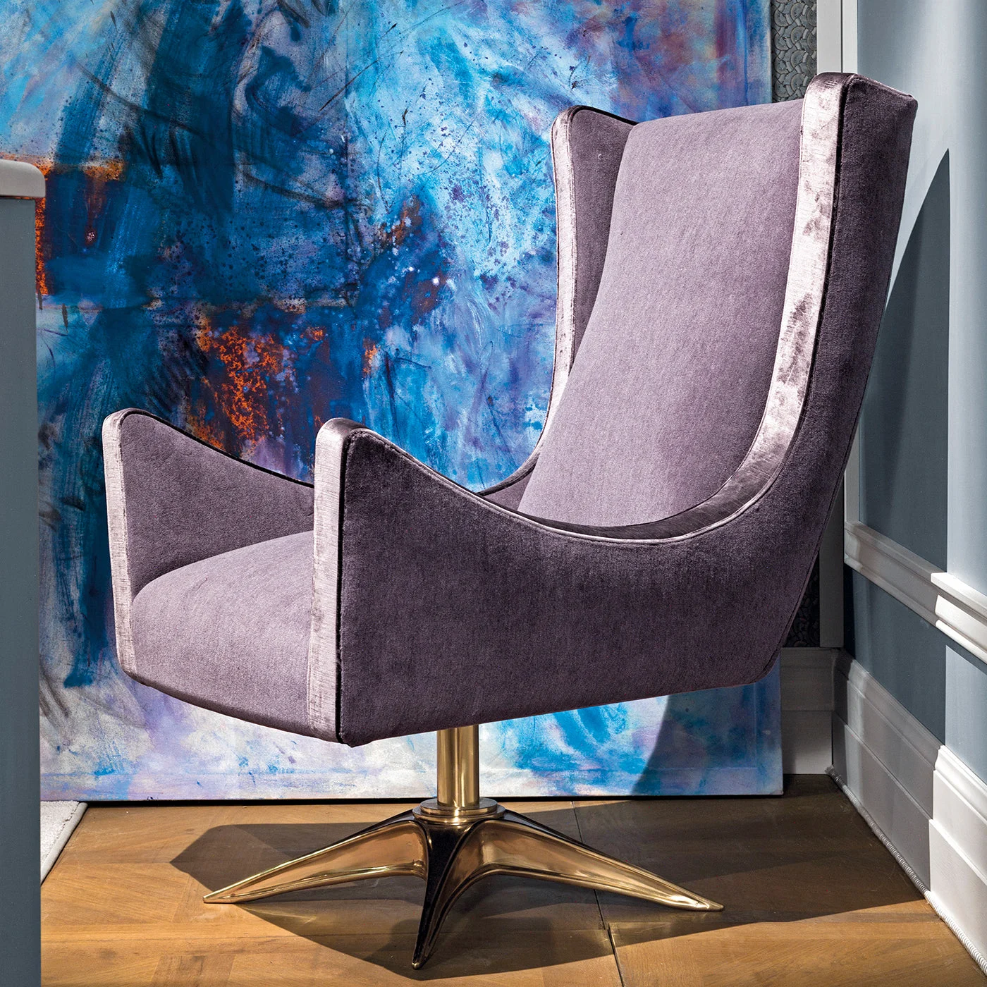 Lilac Jacquard Swivel Armchair