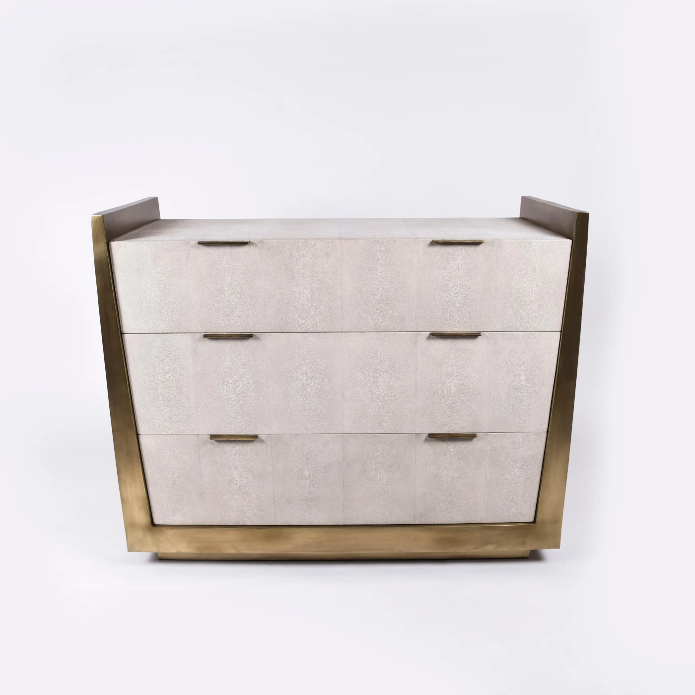 Lola Chest of Drawers in Light Cream Shagreen & Bronze Patina Brass
