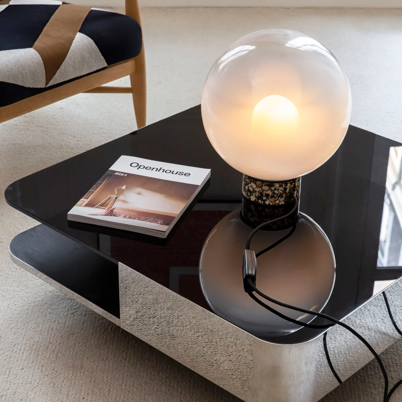 Lounge 70 Style Rectangular Wood and Glass Coffee Table for Living Room