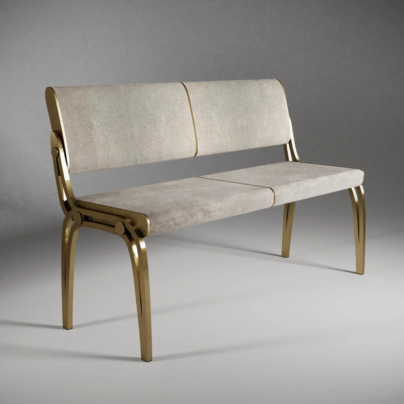 Loveseat in Cream Shagreen with Velvet Upholstery & Brass