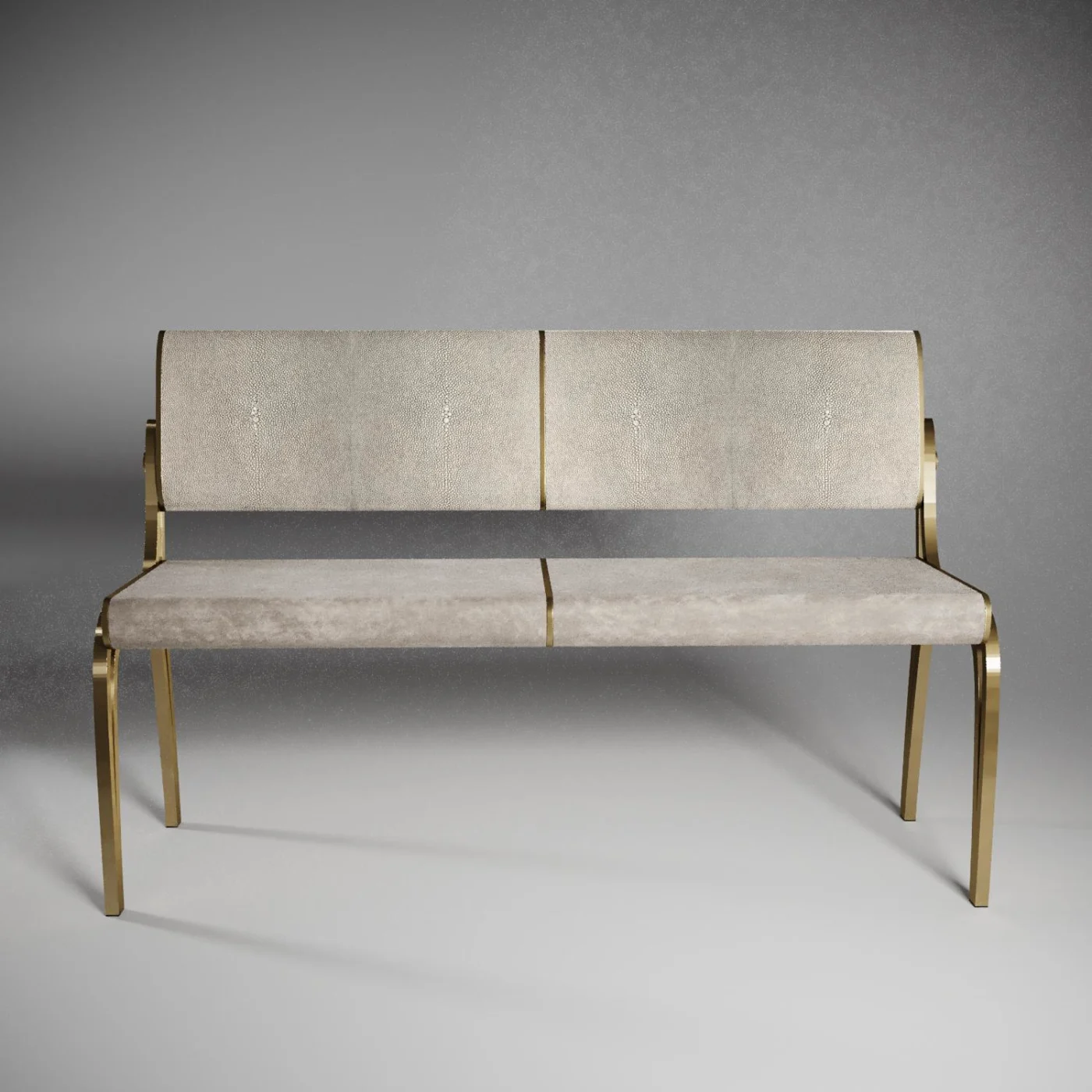 Loveseat in Cream Shagreen with Velvet Upholstery & Brass
