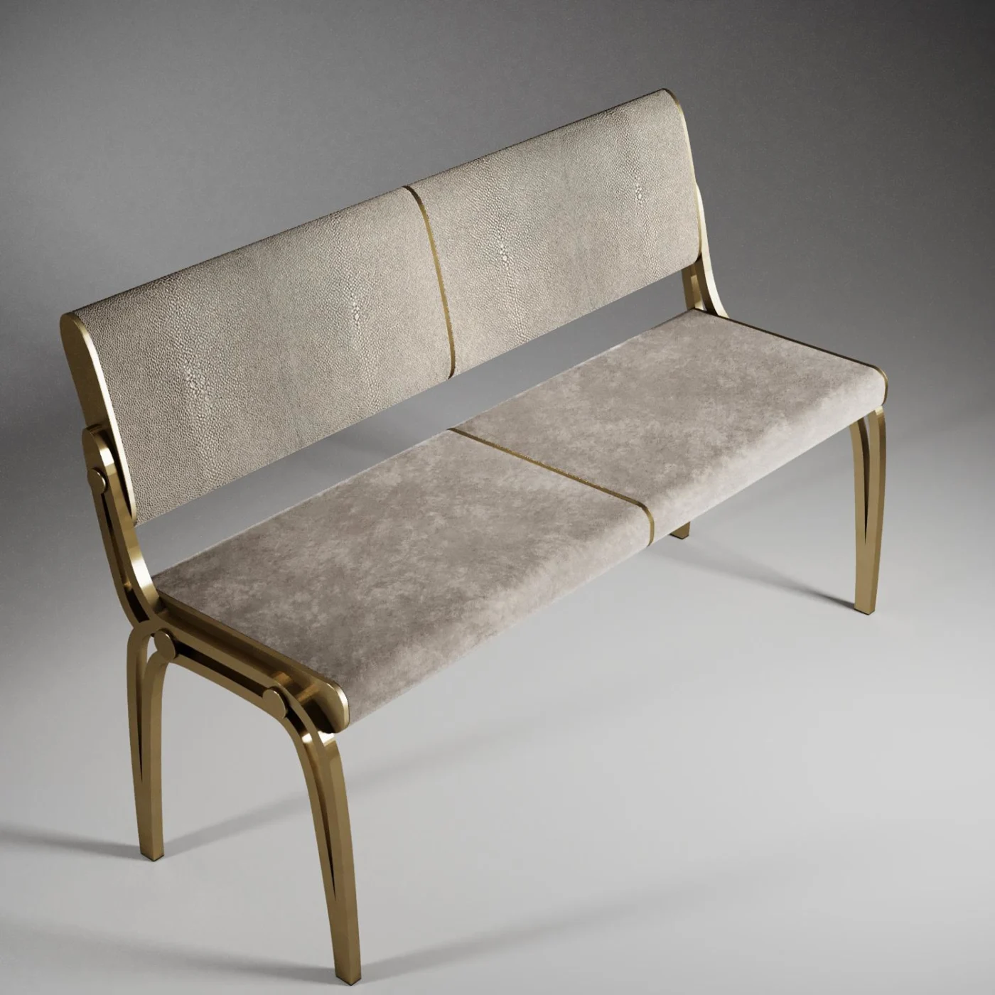 Loveseat in Cream Shagreen with Velvet Upholstery & Brass