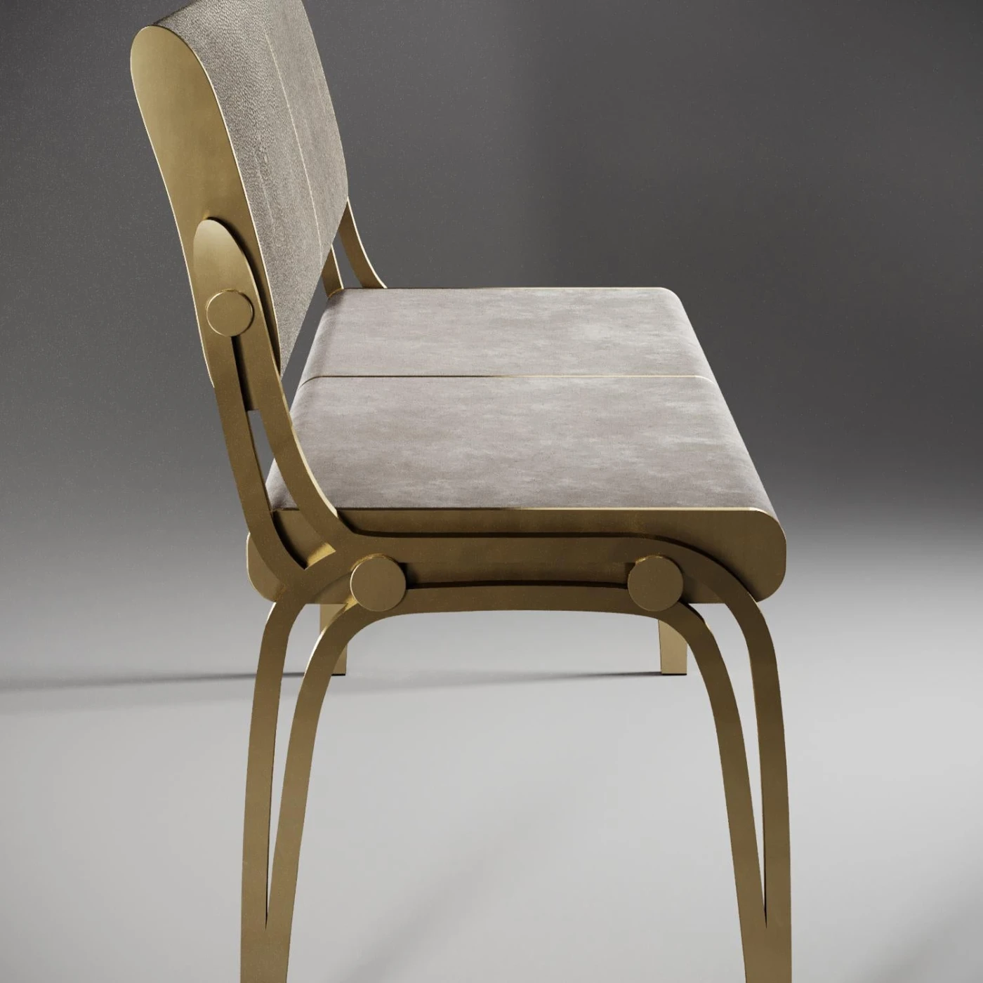 Loveseat in Cream Shagreen with Velvet Upholstery & Brass