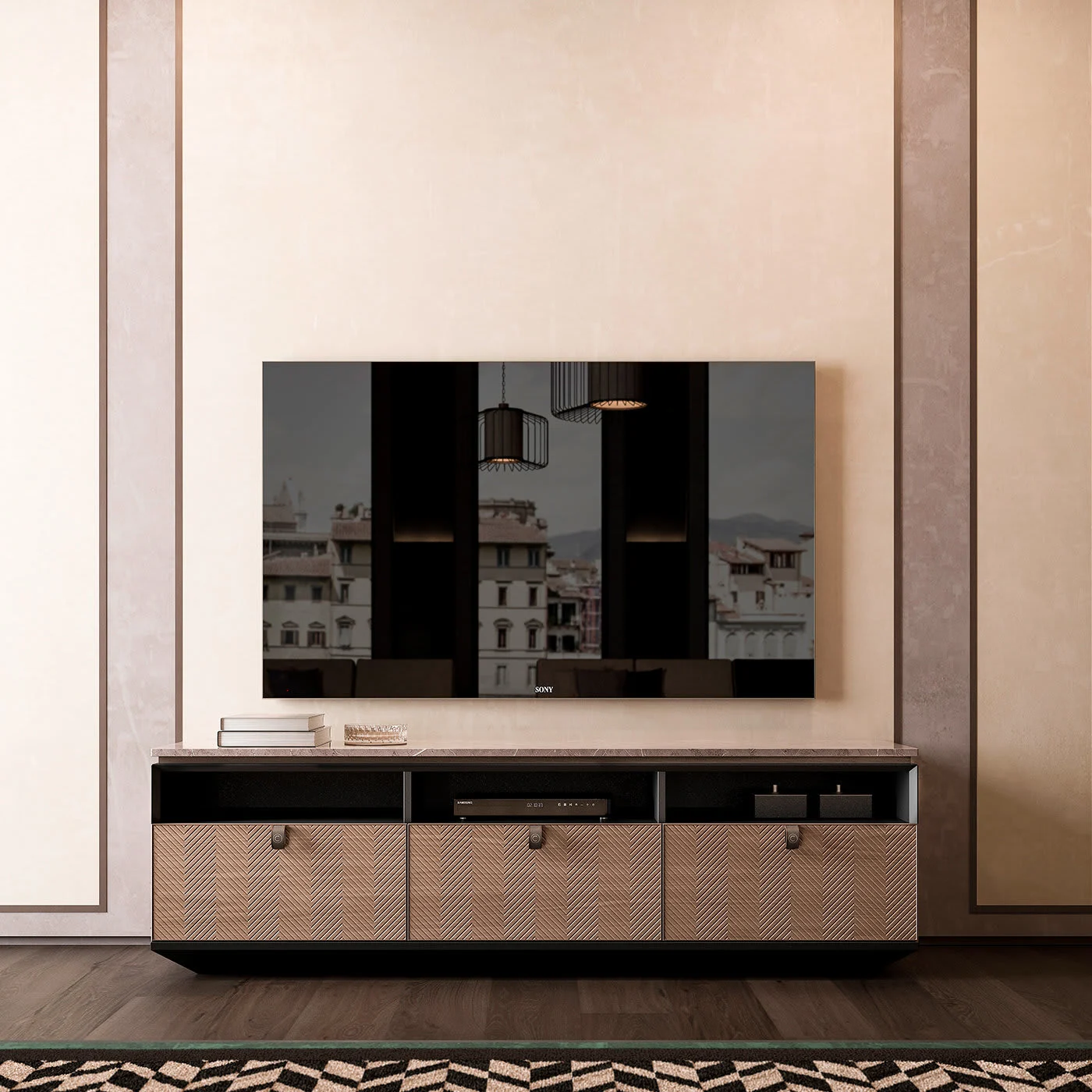 Marble TV Cabinet With 3 Drawers