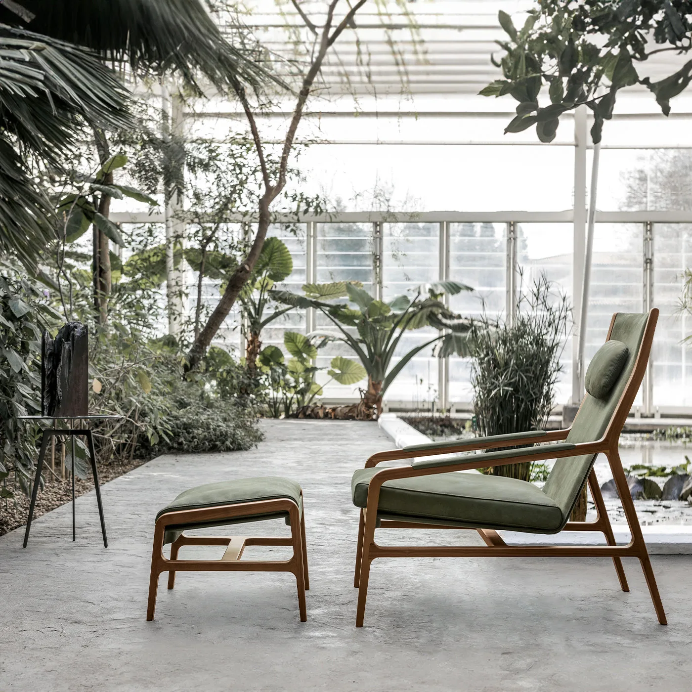 Margot Relax Sage Green Leather Armchair & Pouf