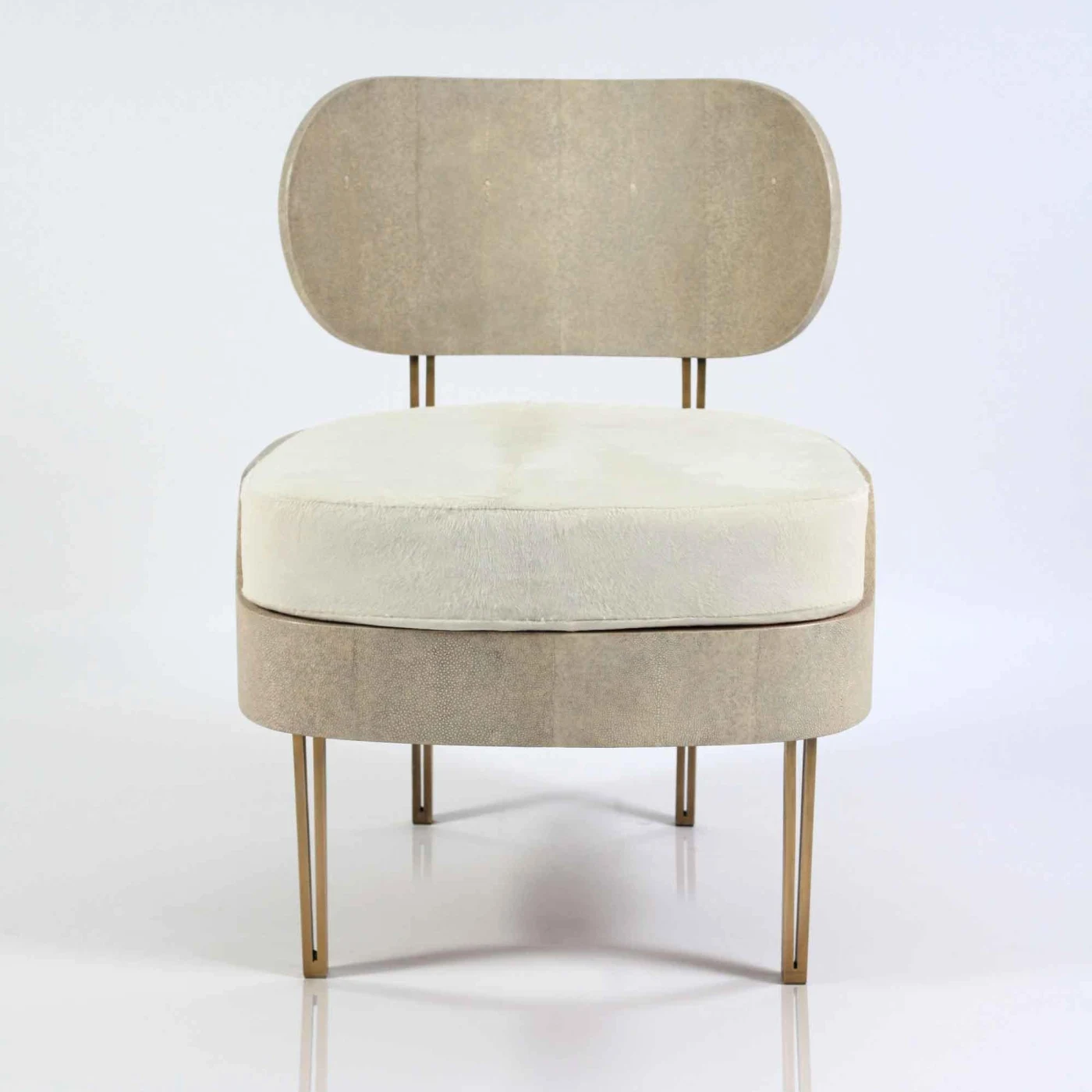 Marie Antoinette Chair in Cream Shagreen & Bronze Patina Brass
