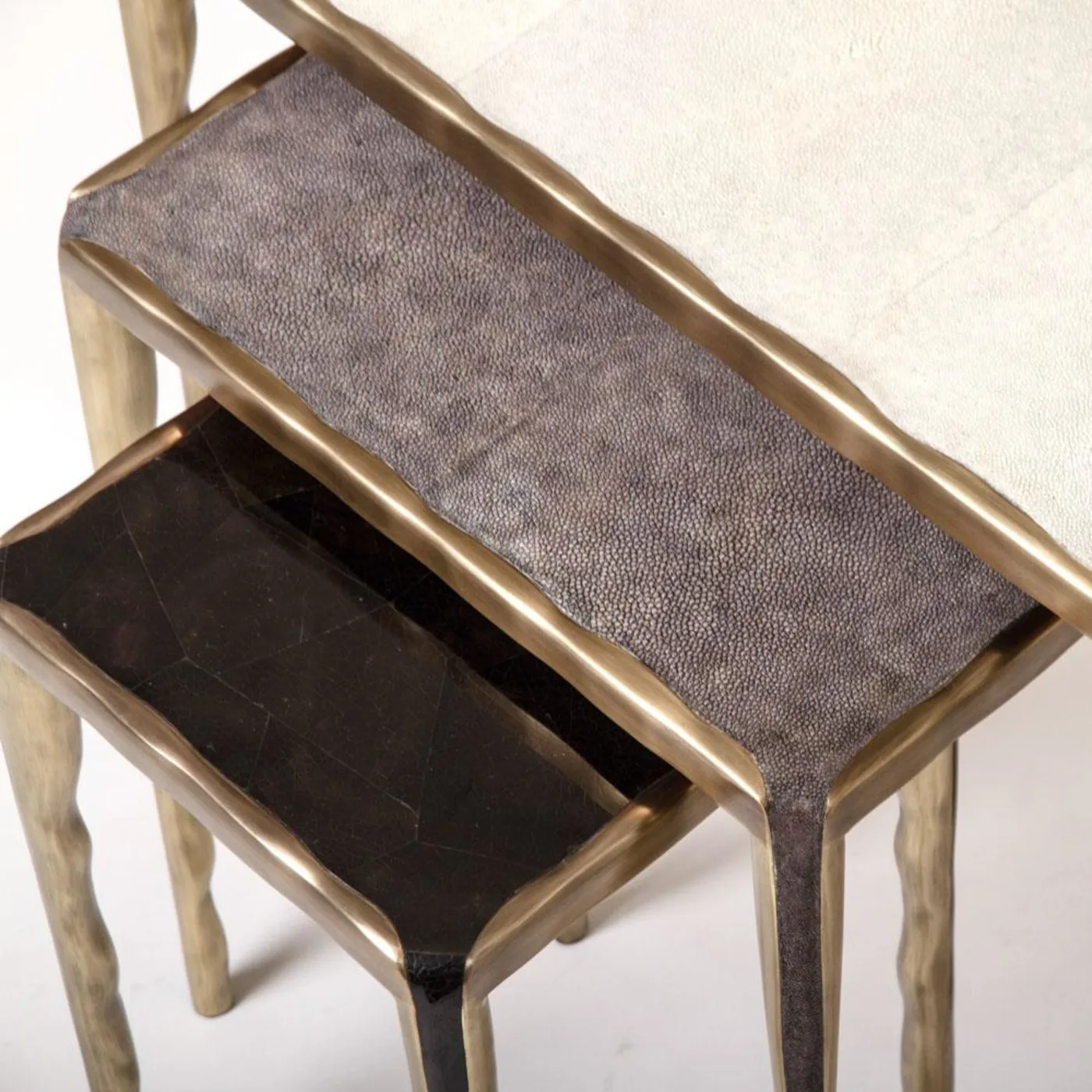 Melting Nesting Table Set of 3 in Shagreen Shell & Brass