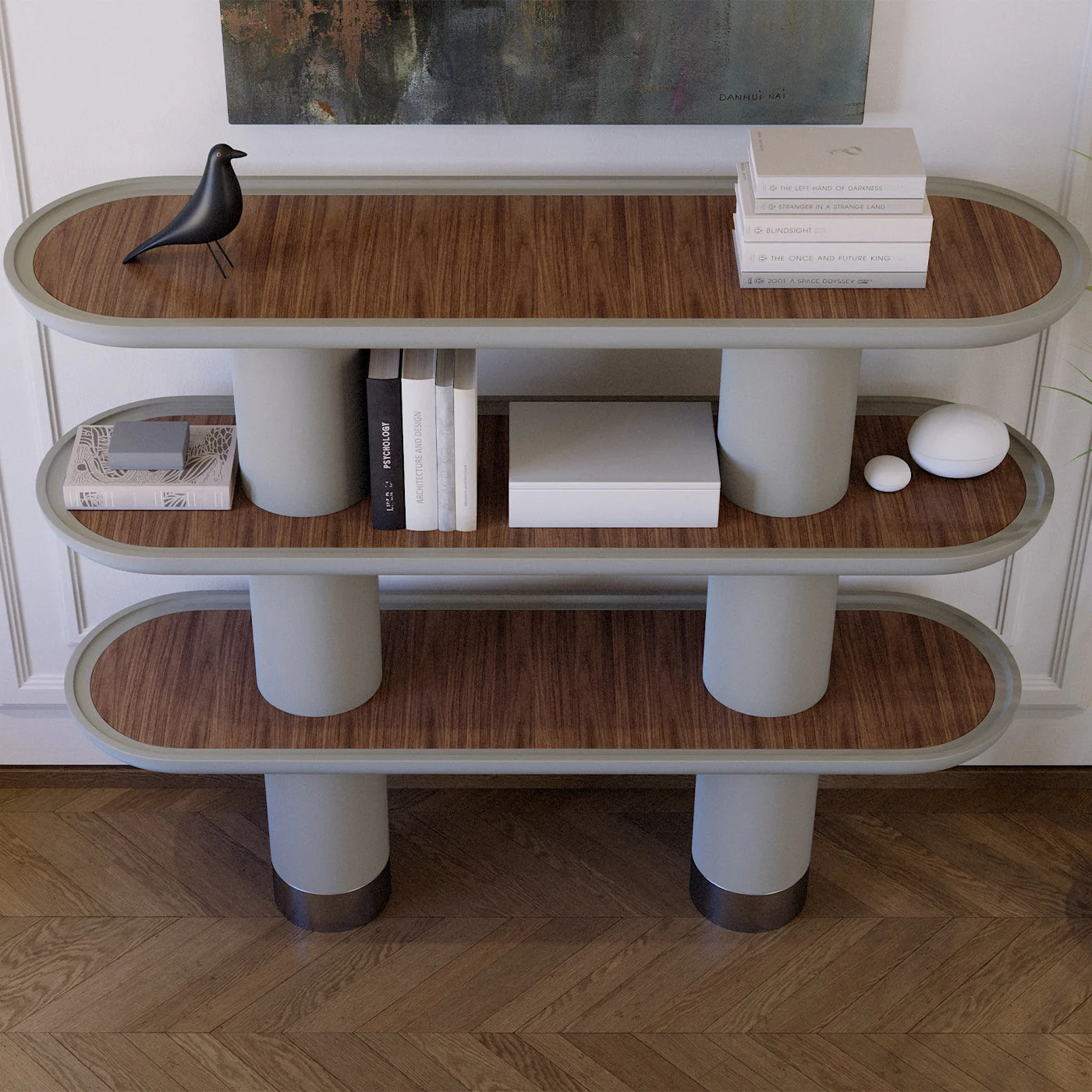 Mina 3.150 3 Shelf Stone Gray Bookcase