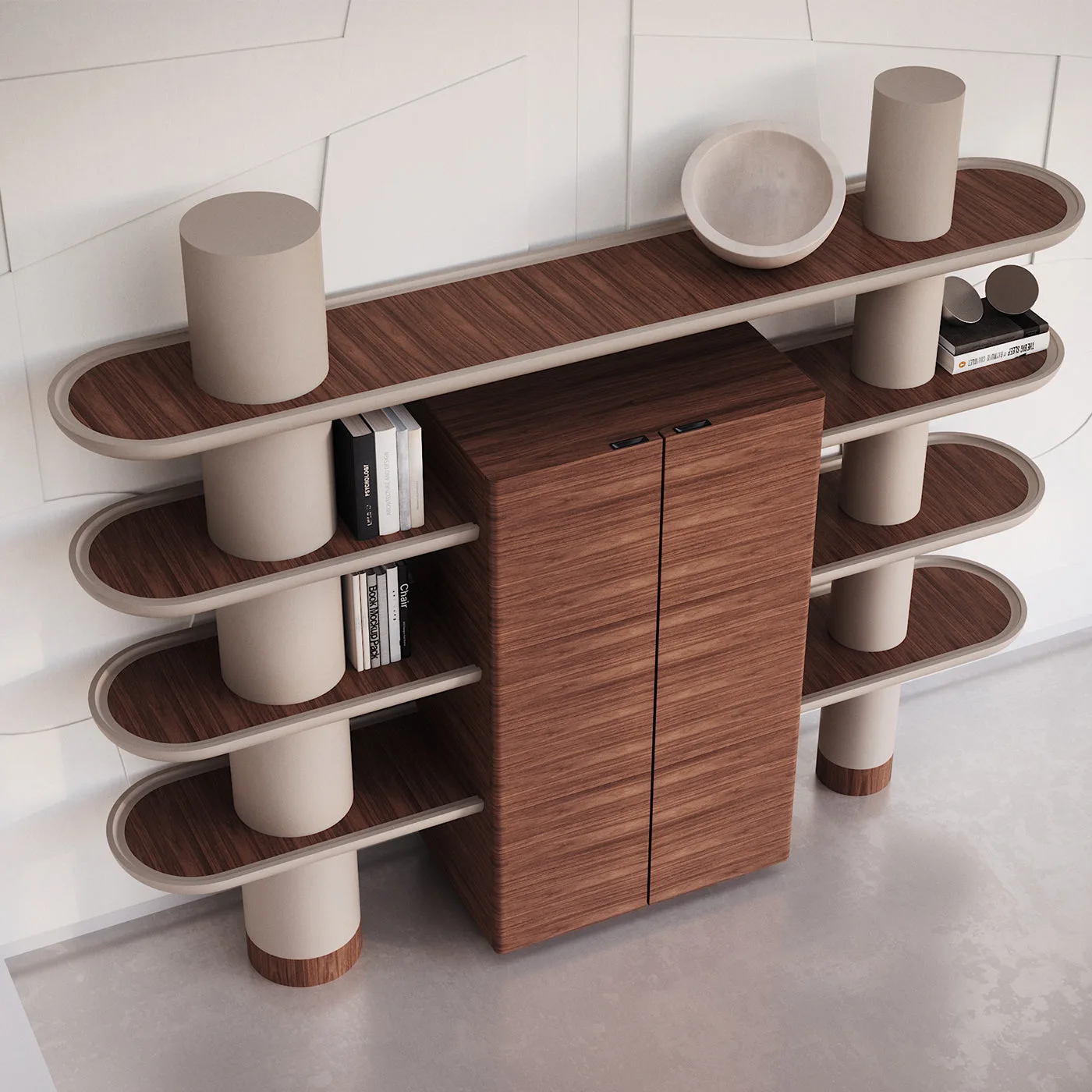 Mina Int1 Beige & Walnut Modular Wall Unit