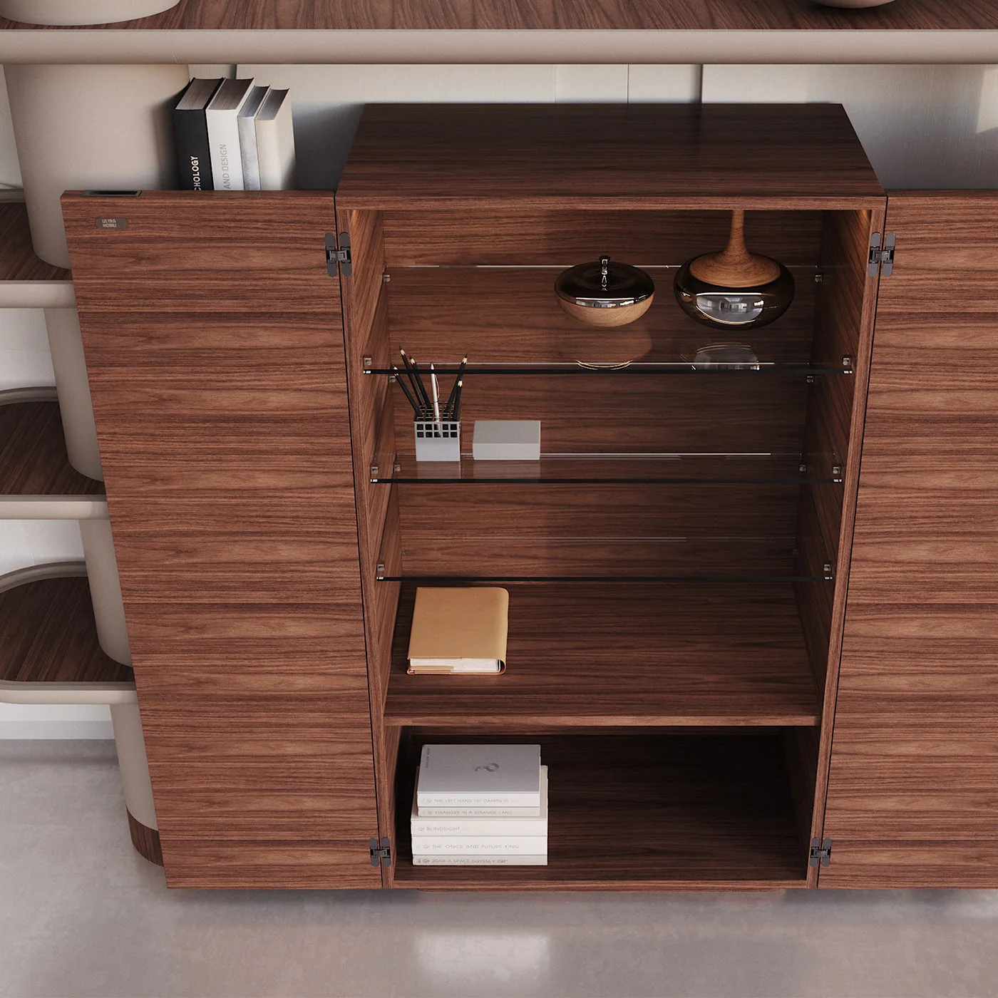 Mina Int1 Beige & Walnut Modular Wall Unit