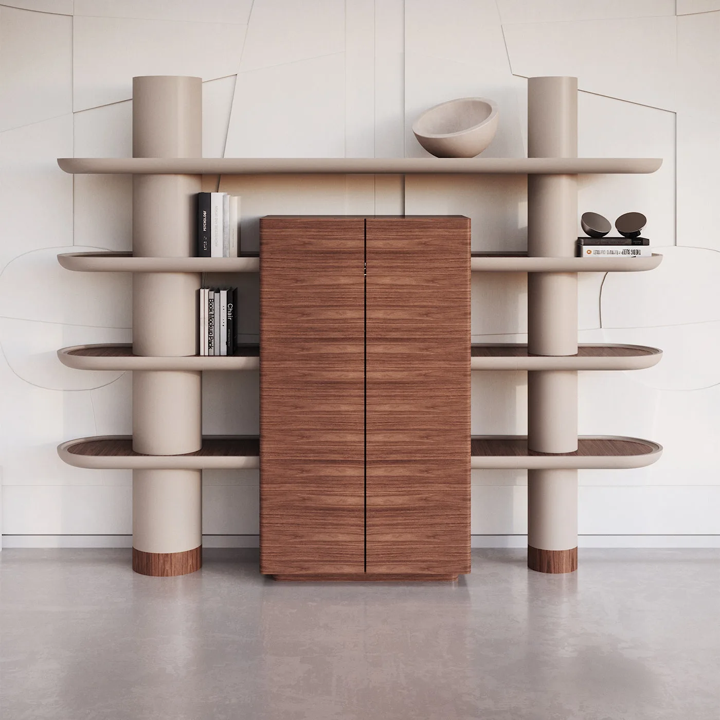 Mina Int1 Beige & Walnut Modular Wall Unit