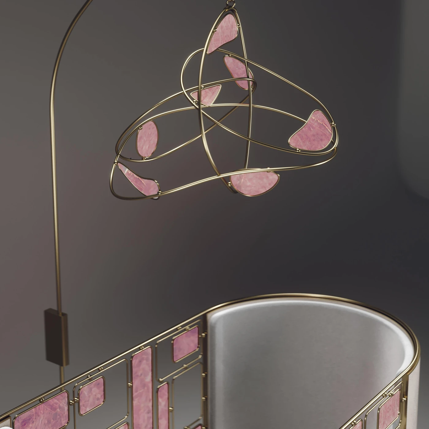 Bed in Rose Quartz & Bronze-Patina Bras