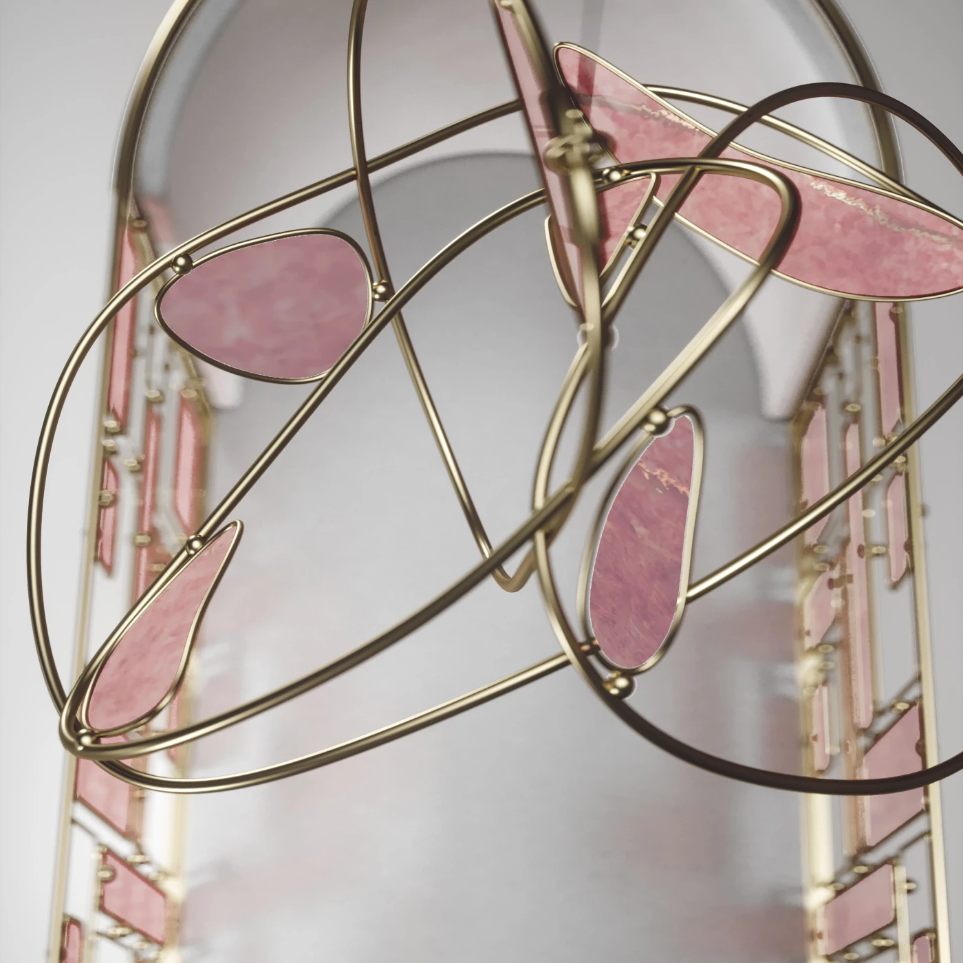 Bed in Rose Quartz & Bronze-Patina Bras