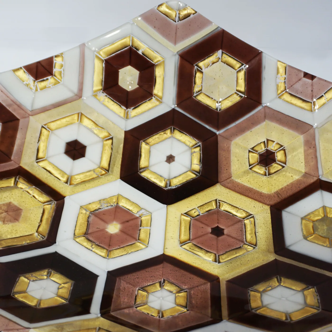 Art Deco Design Gold Amethyst Cream Murano Art Glass Mosaic Bowl